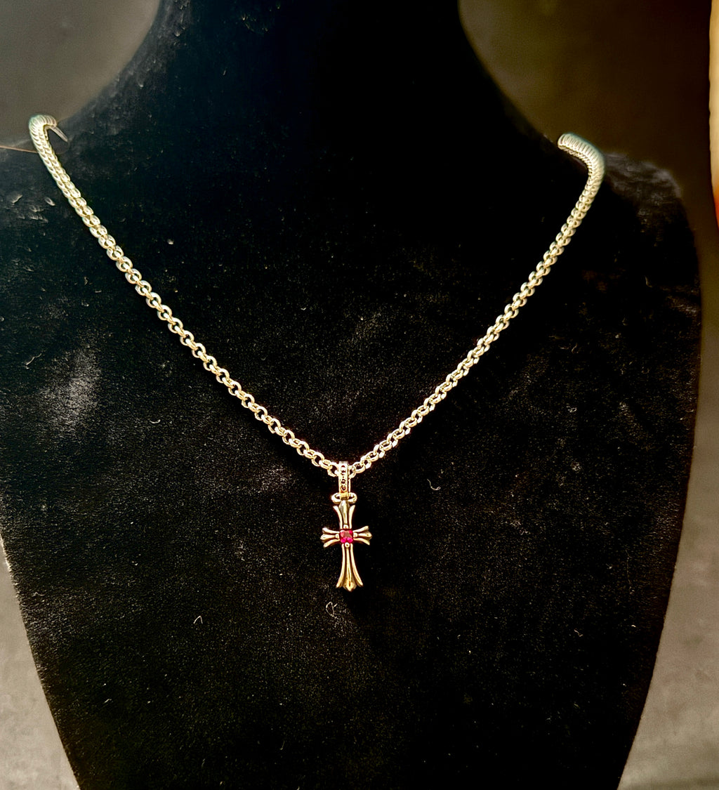 CH .925 Mini Pink Sapphire Cross Chain