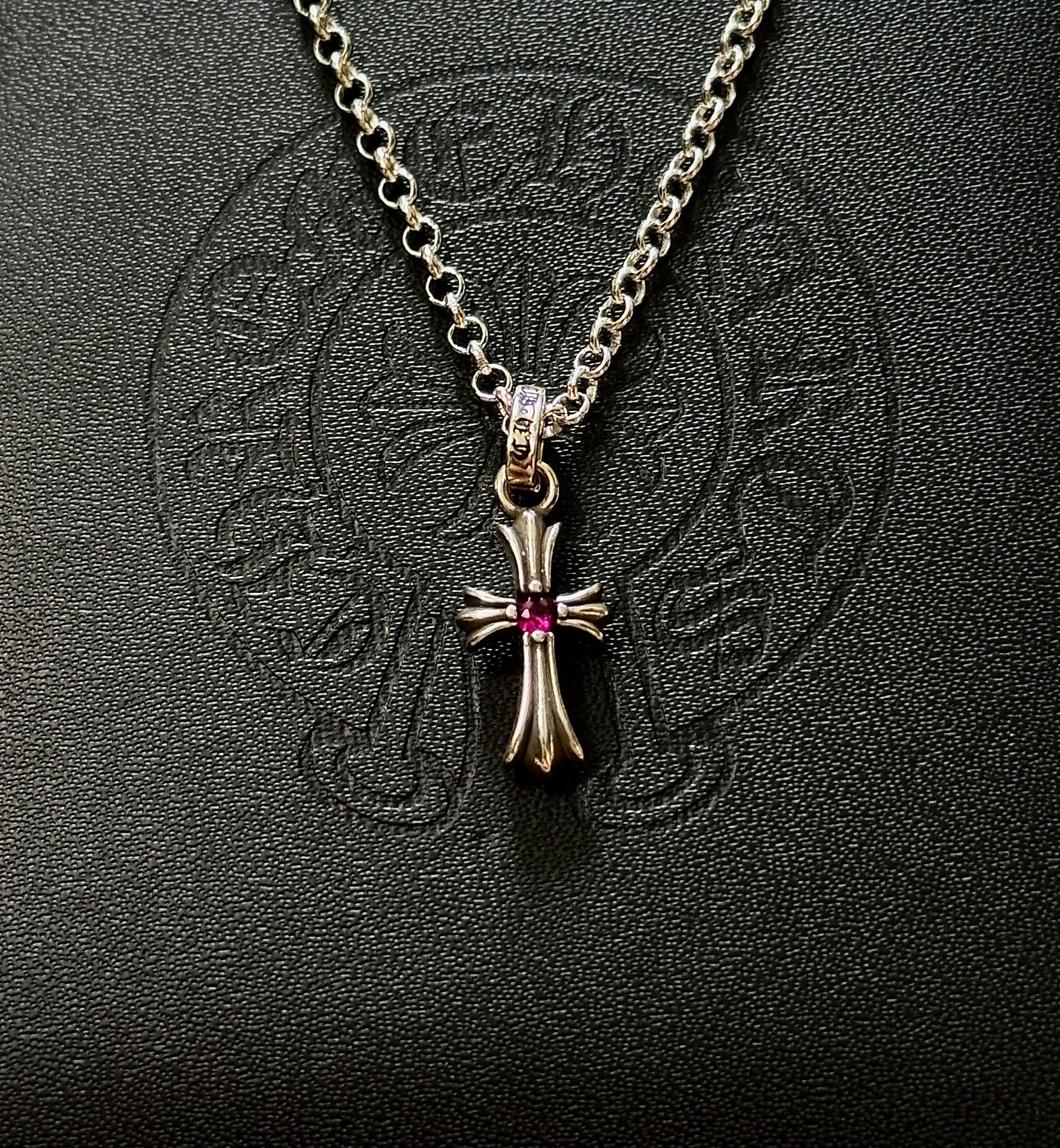 CH .925 Mini Pink Sapphire Cross Chain