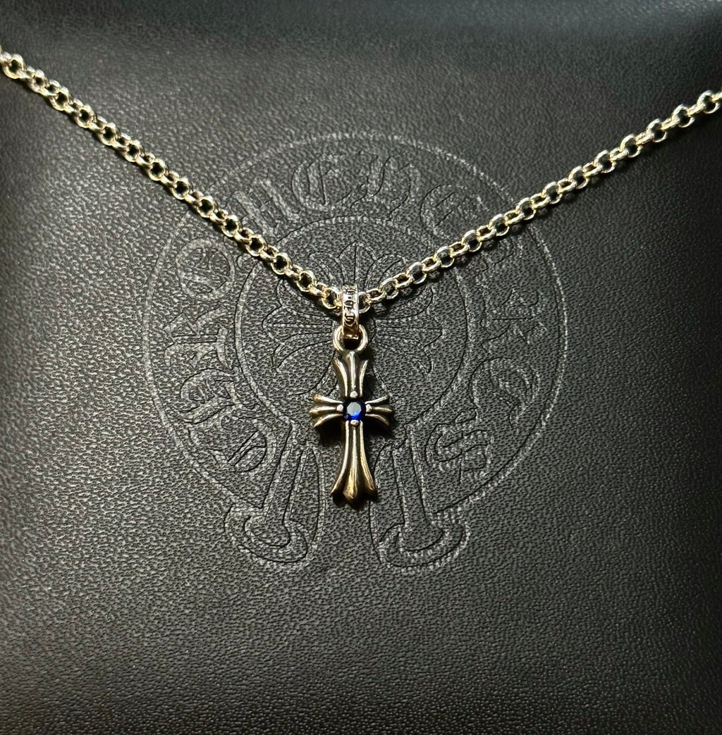 CH .925 Mini Blue Sapphire Cross Chain