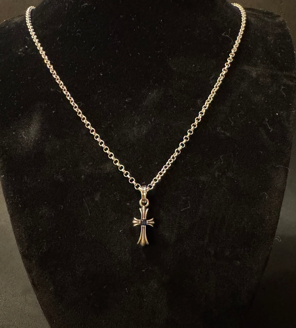 CH .925 Mini Blue Sapphire Cross Chain