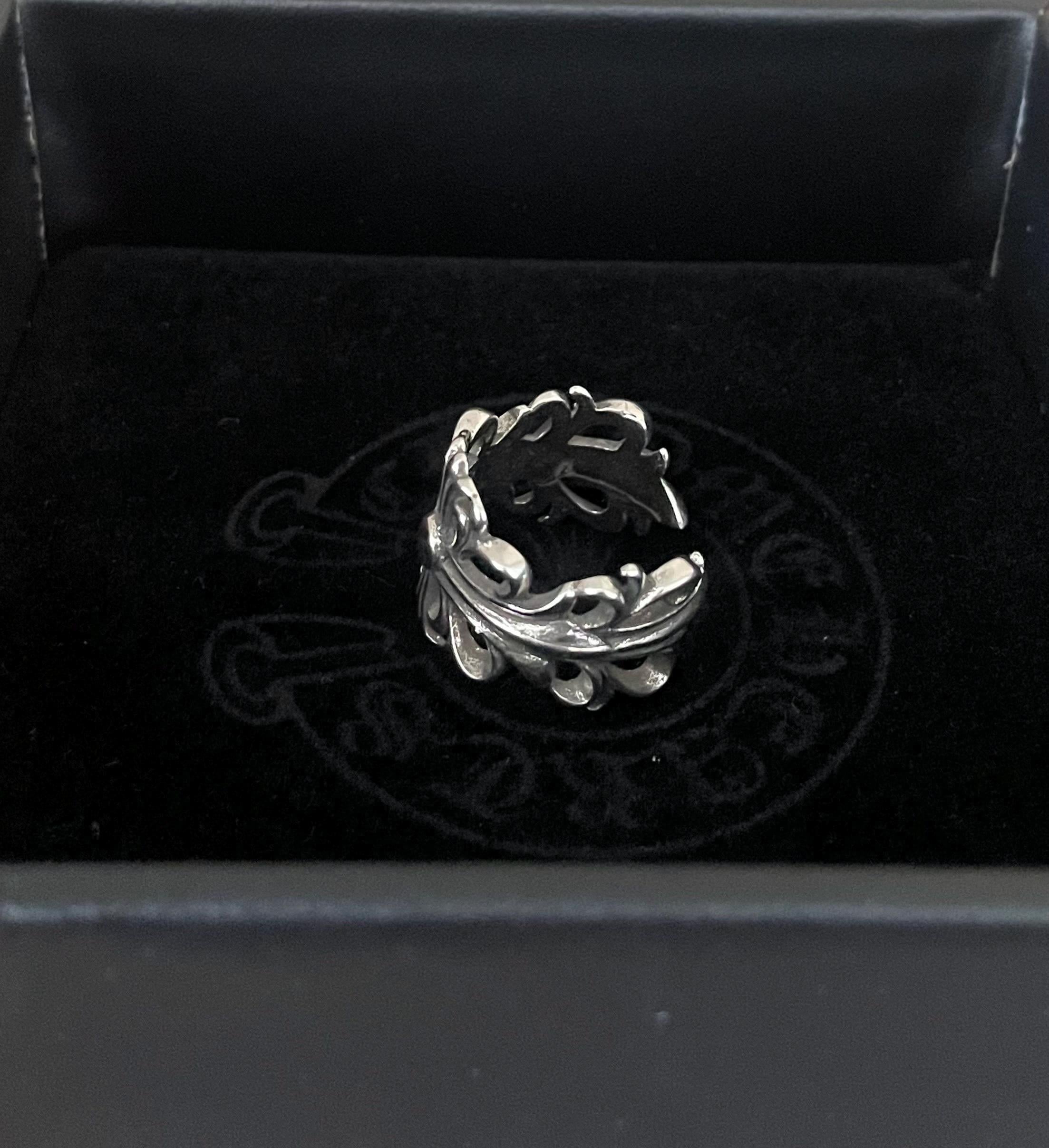 Ch gothic cross style ring y2k chrome silver punk crow croix flower charm chrome grunge adjustable size d5