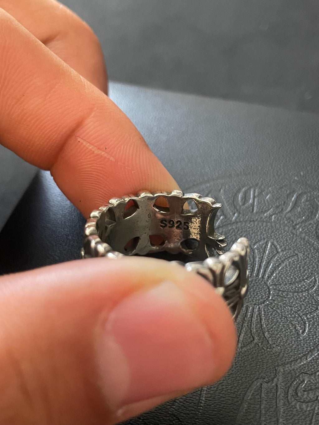 Ch gothic cross style ring y2k chrome silver punk crow croix flower charm chrome grunge adjustable size d1