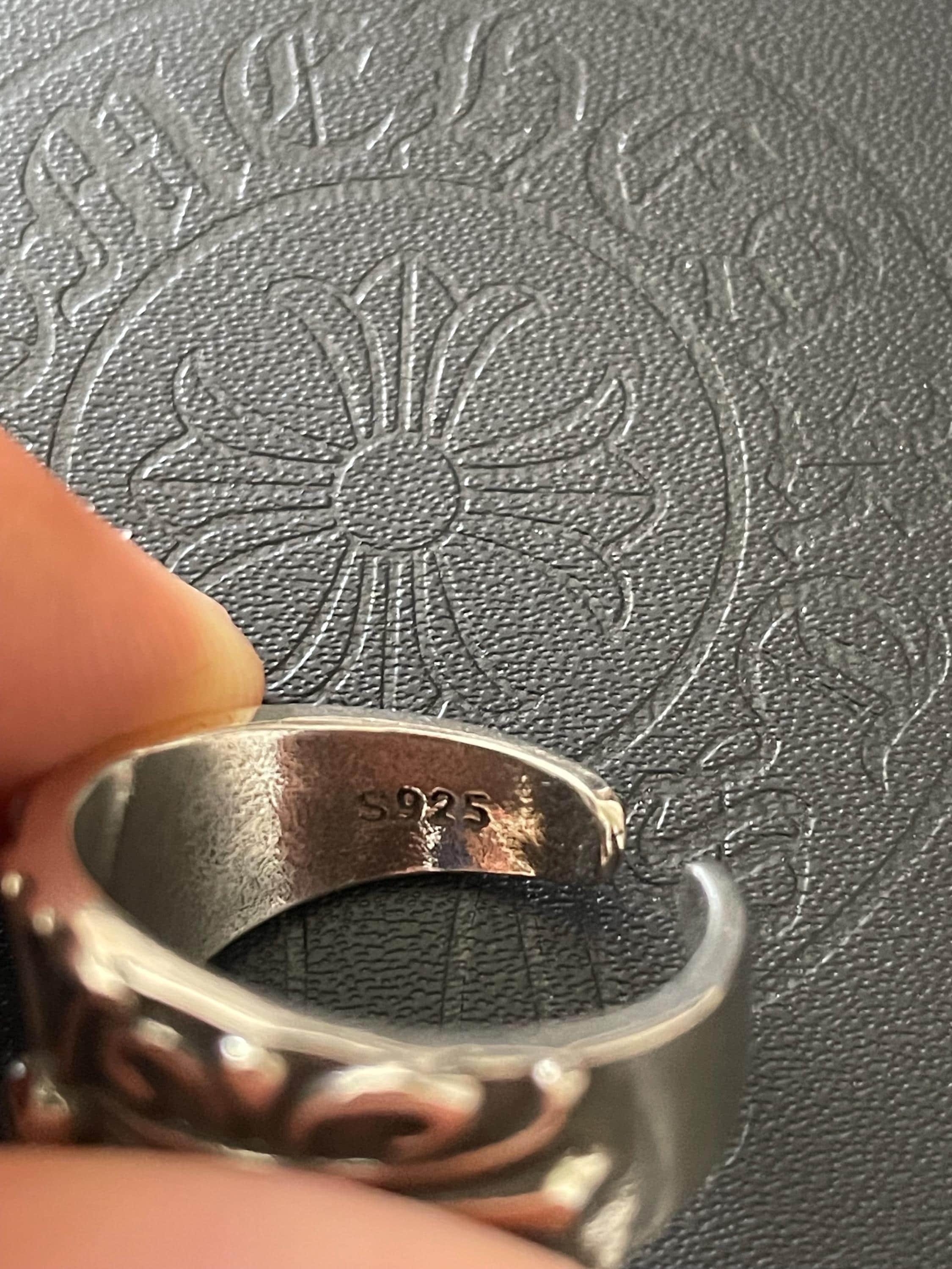 Ch gothic style ring y2k chrome silver punk crow croix flower charm chrome grunge adjustable size d3