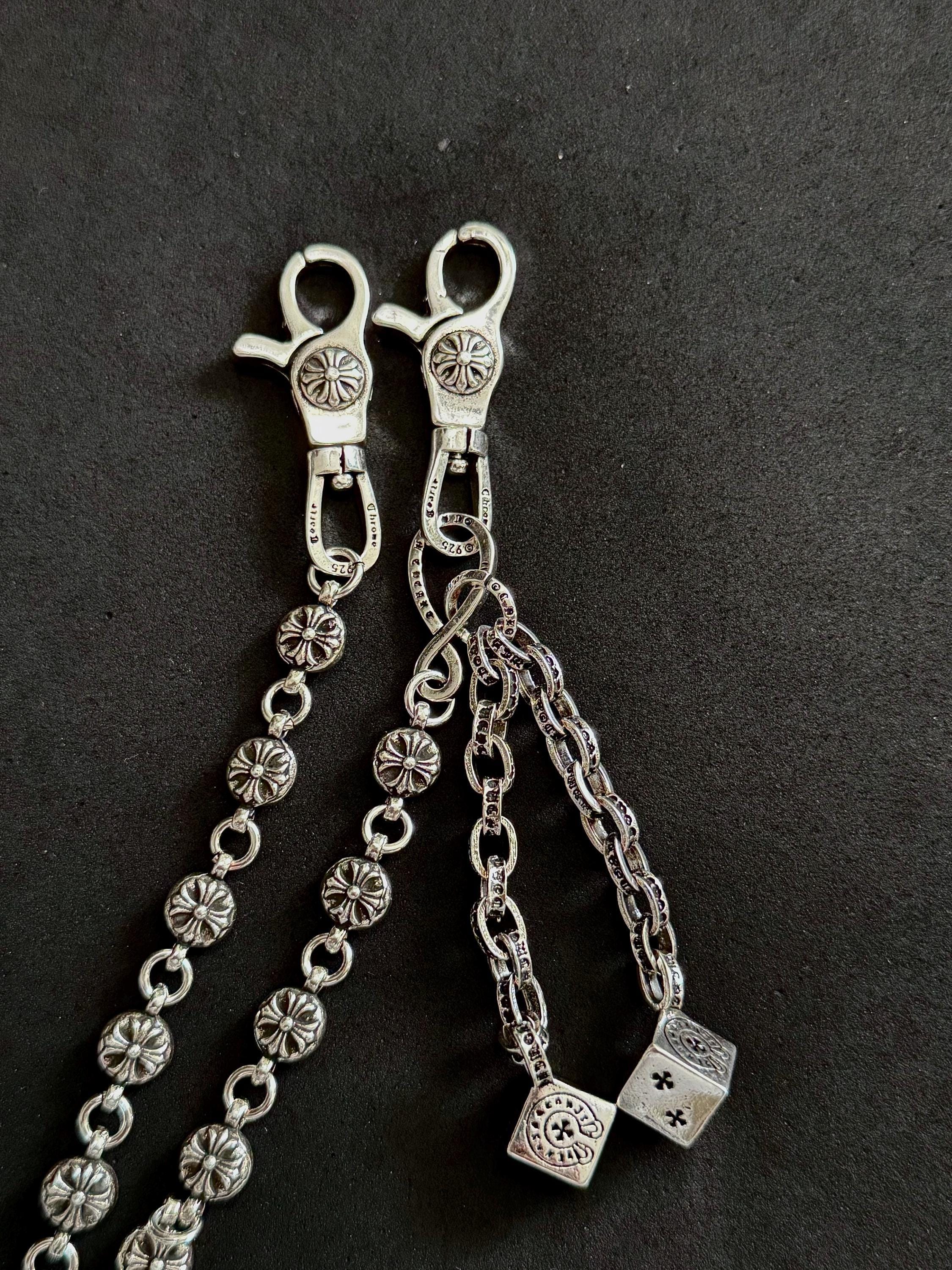 Ch style y2k pants dice wallet chain keychain biker motorcycle bag/purse clip chrome silver minimalist unisex for men and women c3