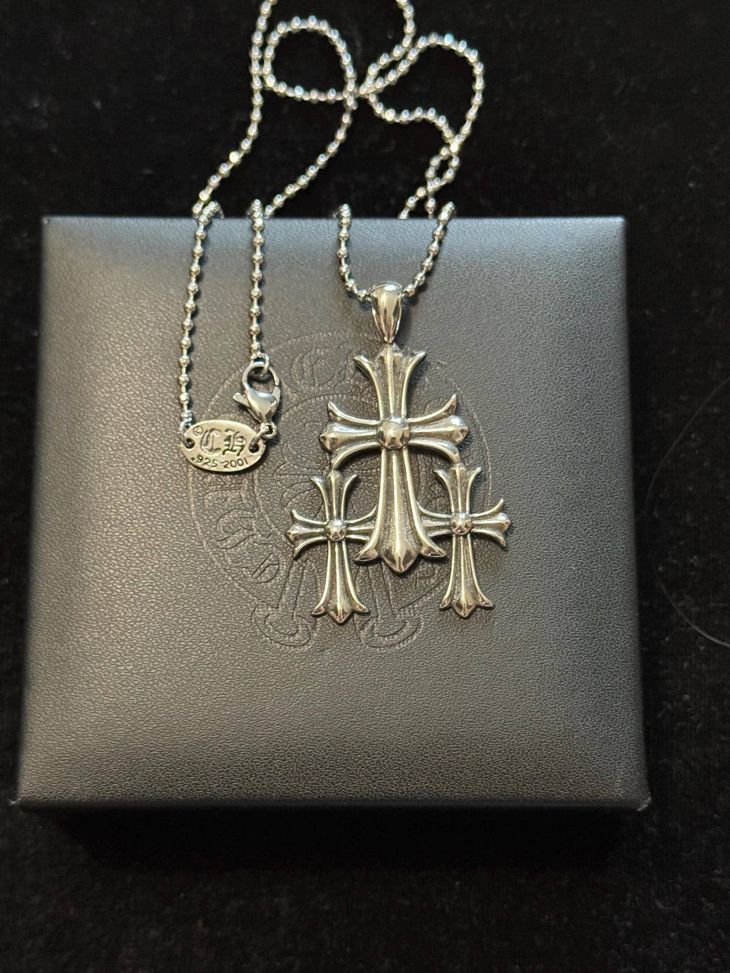 Ch gothic style y2k punk triple cross necklace chrome silver chain pendant 24in for men and women unisex a12