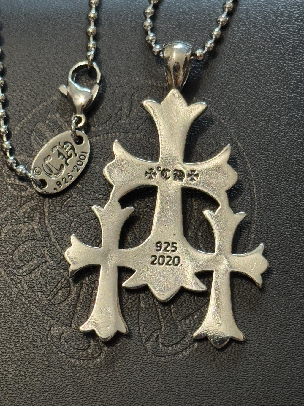 Ch gothic style y2k punk triple cross necklace chrome silver chain pendant 24in for men and women unisex a12