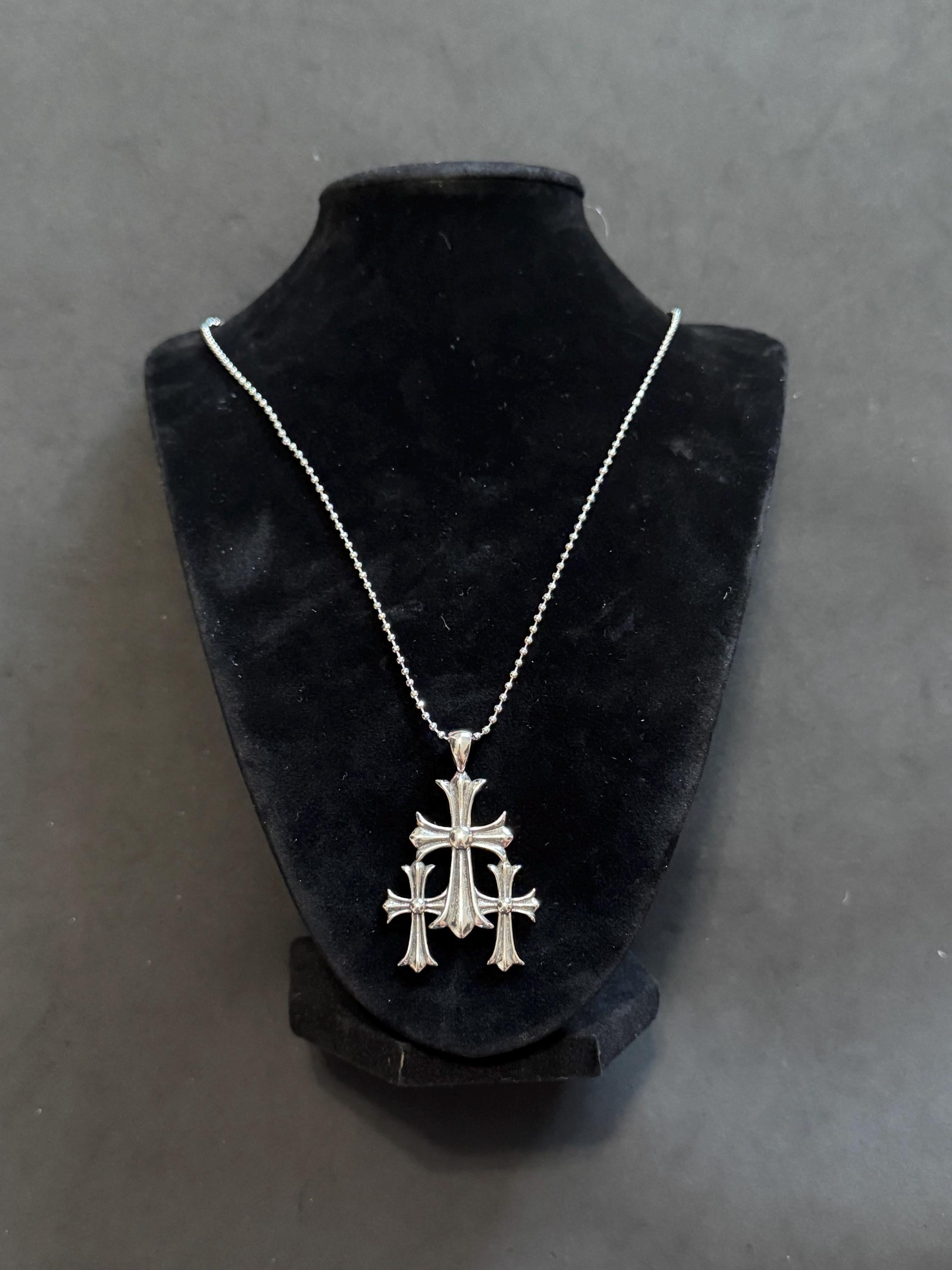 Ch gothic style y2k punk triple cross necklace chrome silver chain pendant 24in for men and women unisex a12