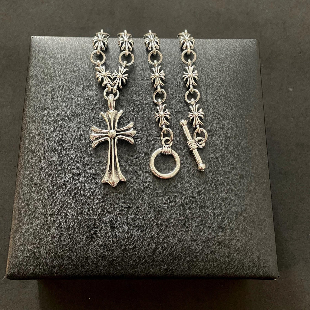 Ch gothic style y2k punk necklace chrome silver choke chain pendant 20in. a9