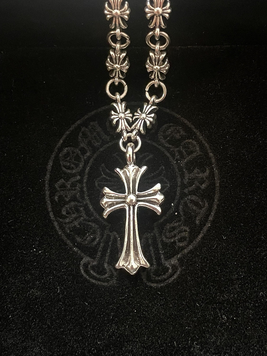 Ch gothic style y2k punk necklace chrome silver choke chain pendant 20in. a9