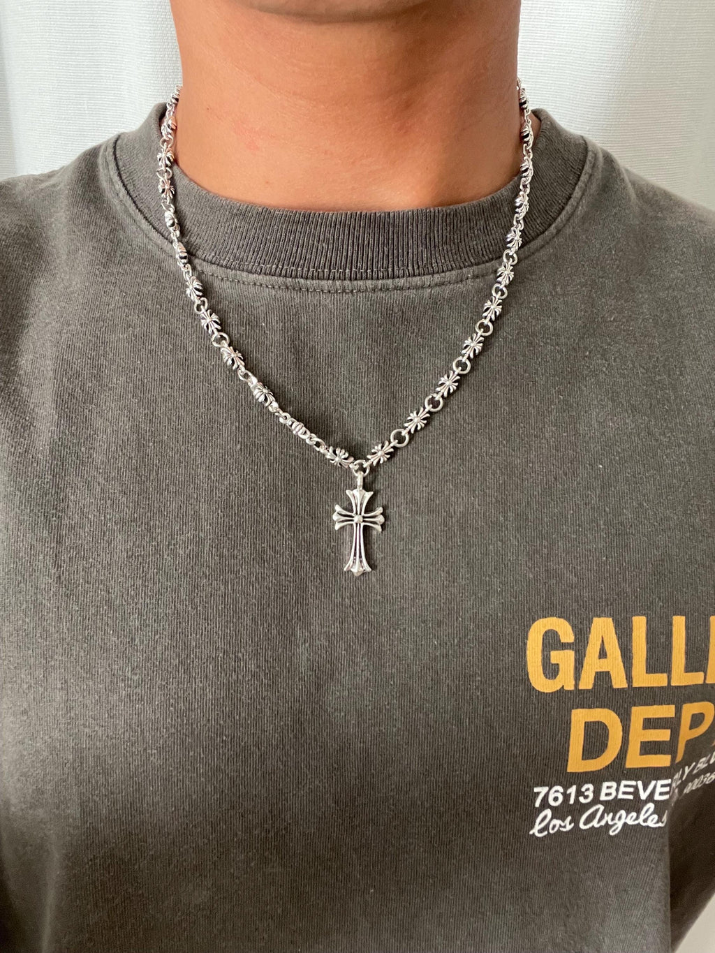 Ch gothic style y2k punk necklace chrome silver choke chain pendant 20in. a9