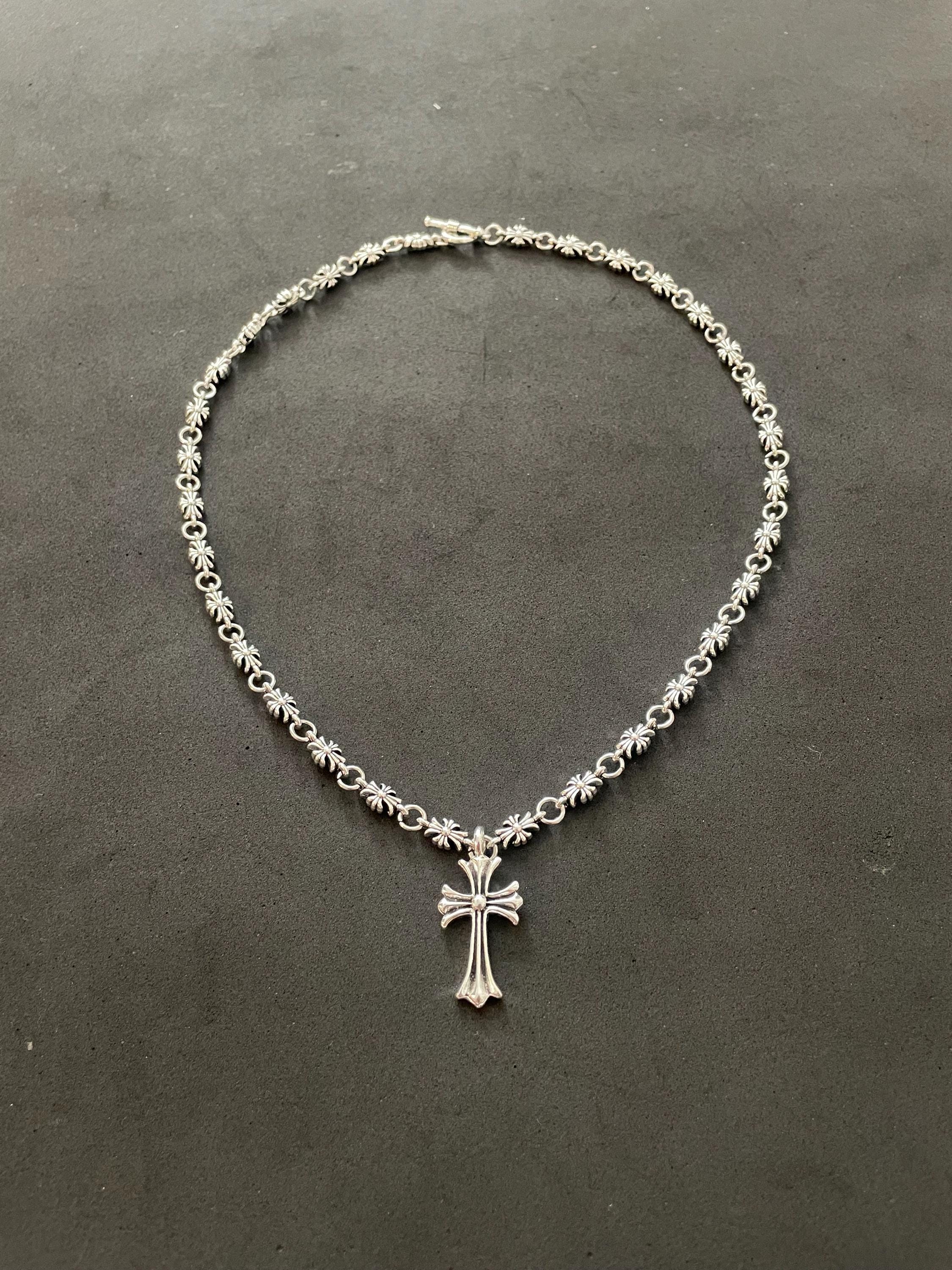 Ch gothic style y2k punk necklace chrome silver choke chain pendant 20in. a9