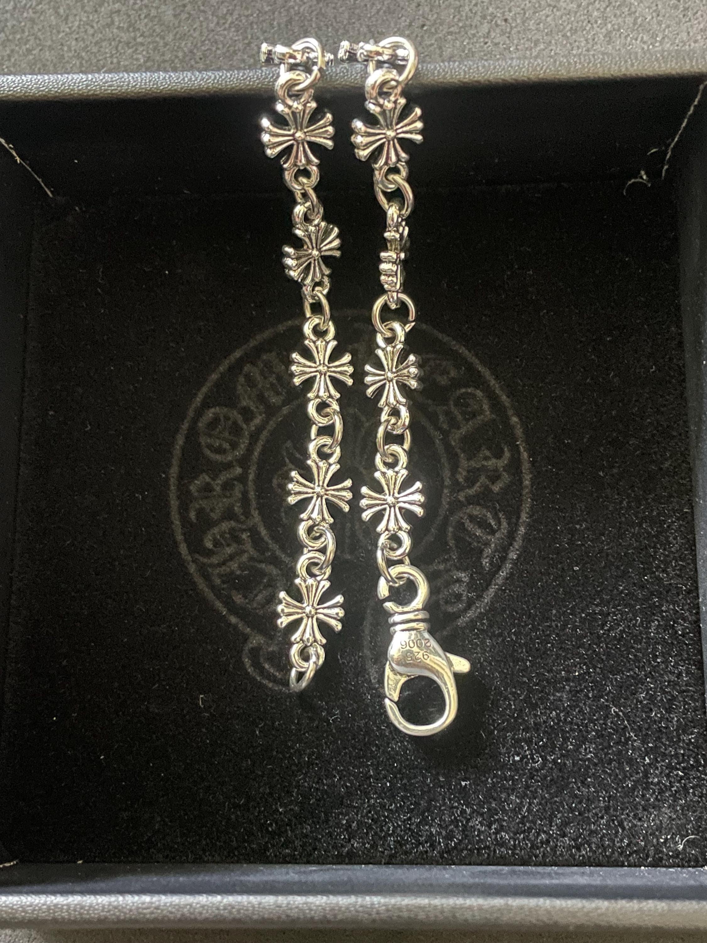 Ch gothic style y2k chrome silver punk cross charm chrome bracelet grunge b2