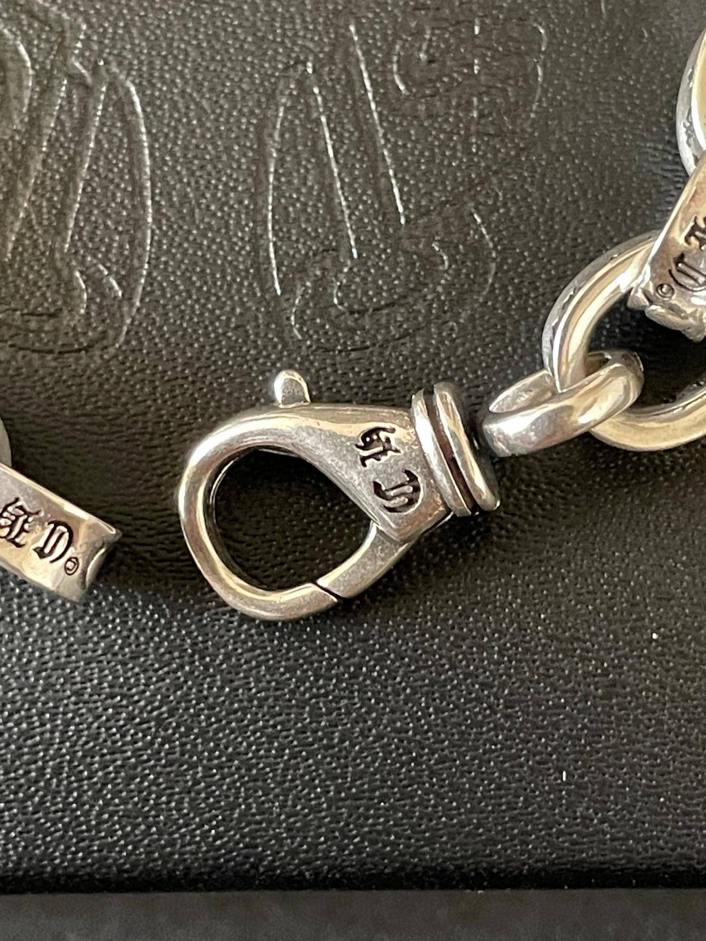 Ch style y2k punk chrome silver bracelet engraved gothic b7