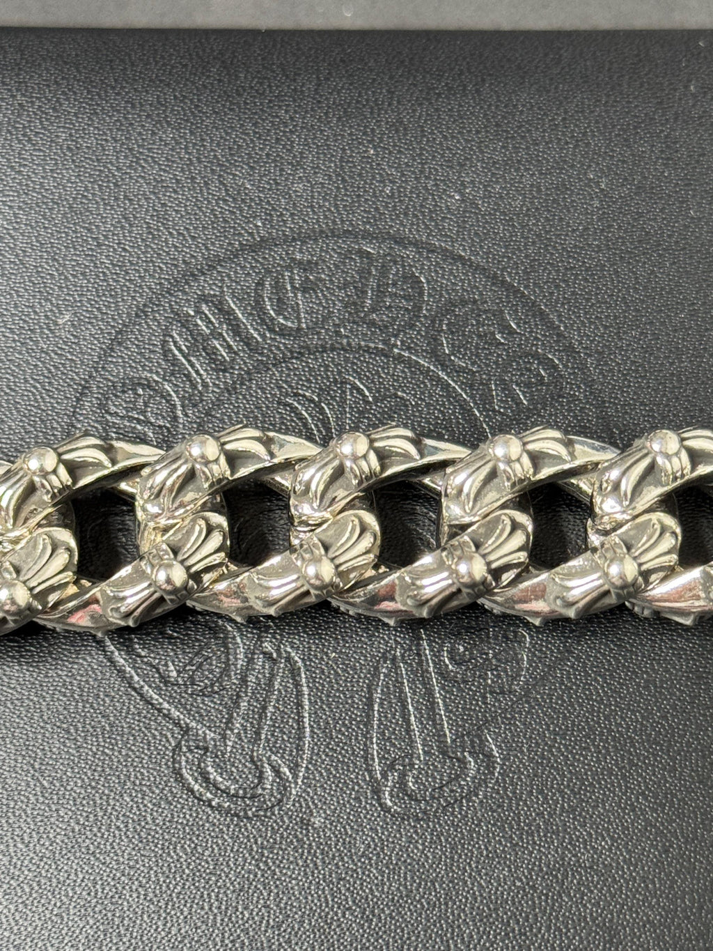 Ch gothic style y2k chrome silver punk engraved thick chrome bracelet grunge b9