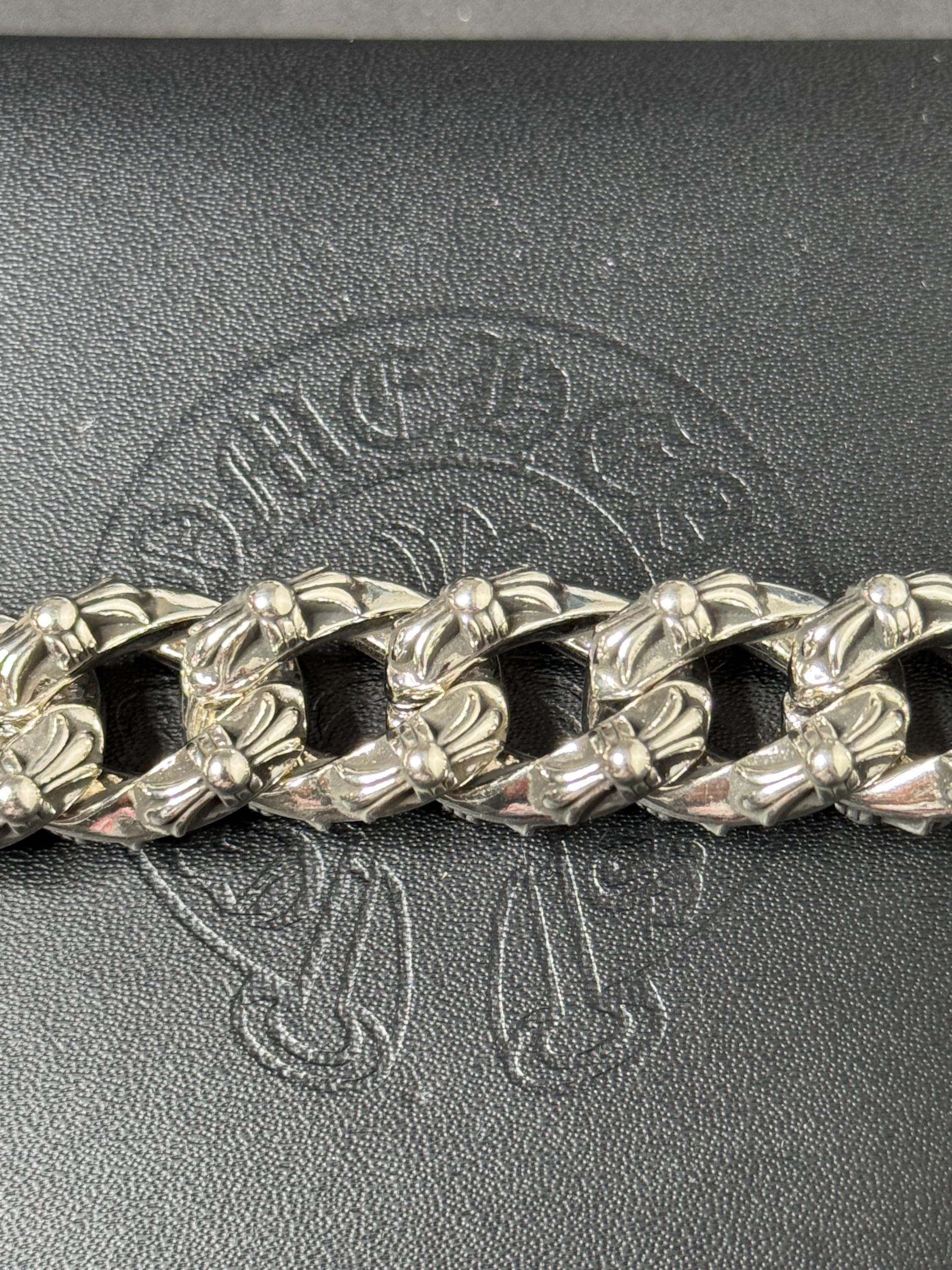 Ch gothic style y2k chrome silver punk engraved thick chrome bracelet grunge b9