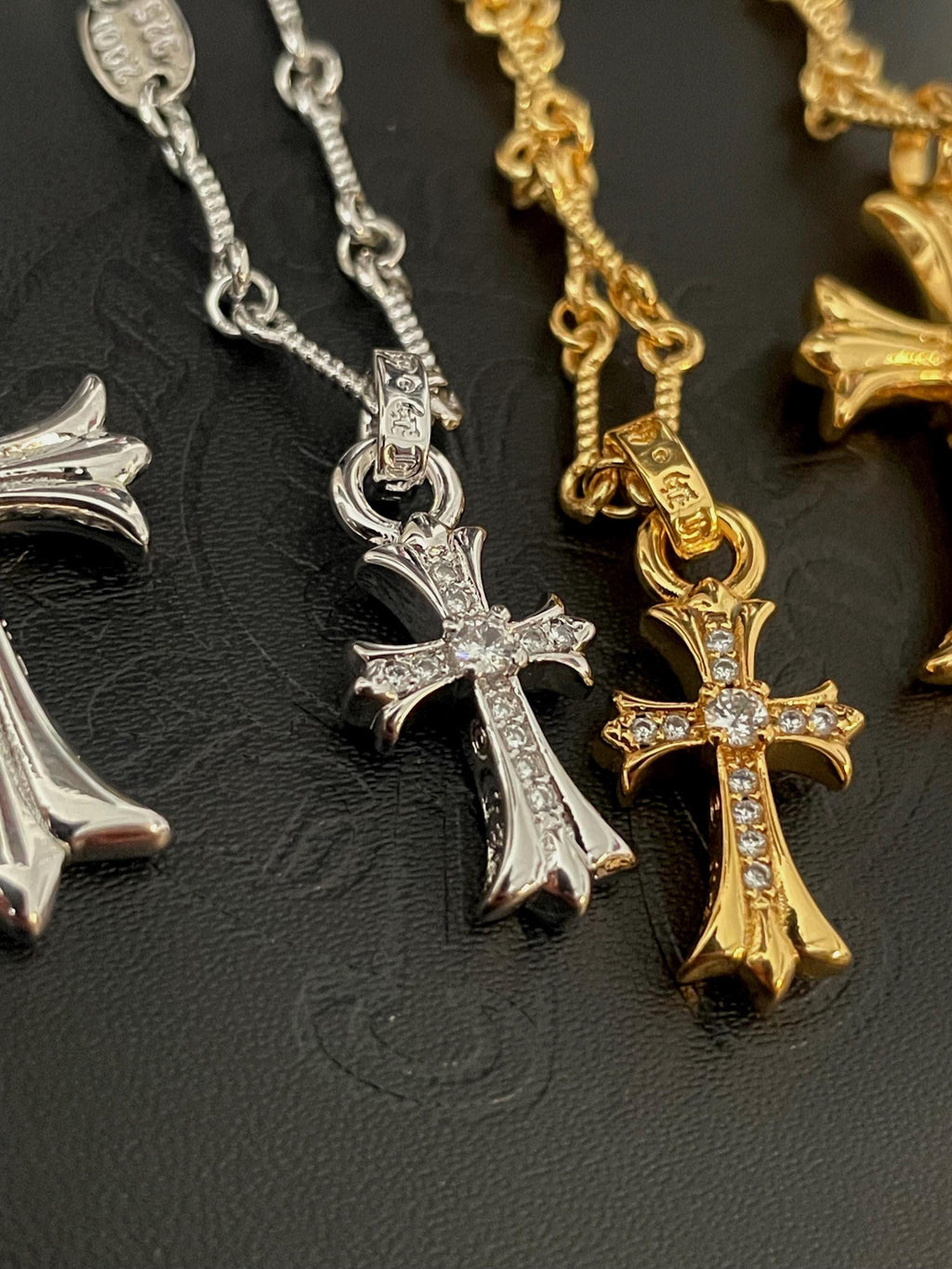 Ch diamond gothic style double cross y2k punk chrome silver gold necklace choke chain pendant 23.5in for men and women a13