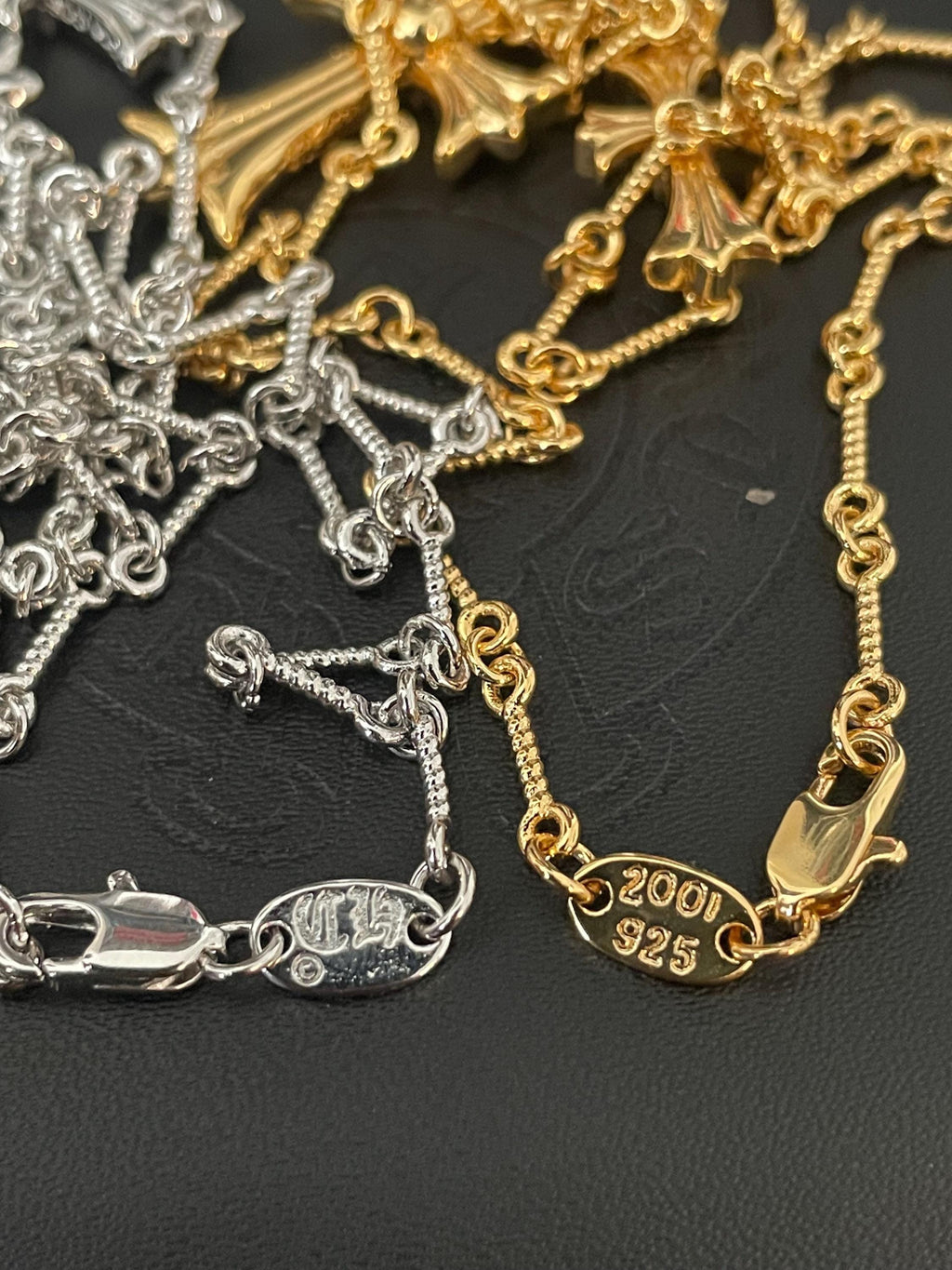 Ch diamond gothic style double cross y2k punk chrome silver gold necklace choke chain pendant 23.5in for men and women a13