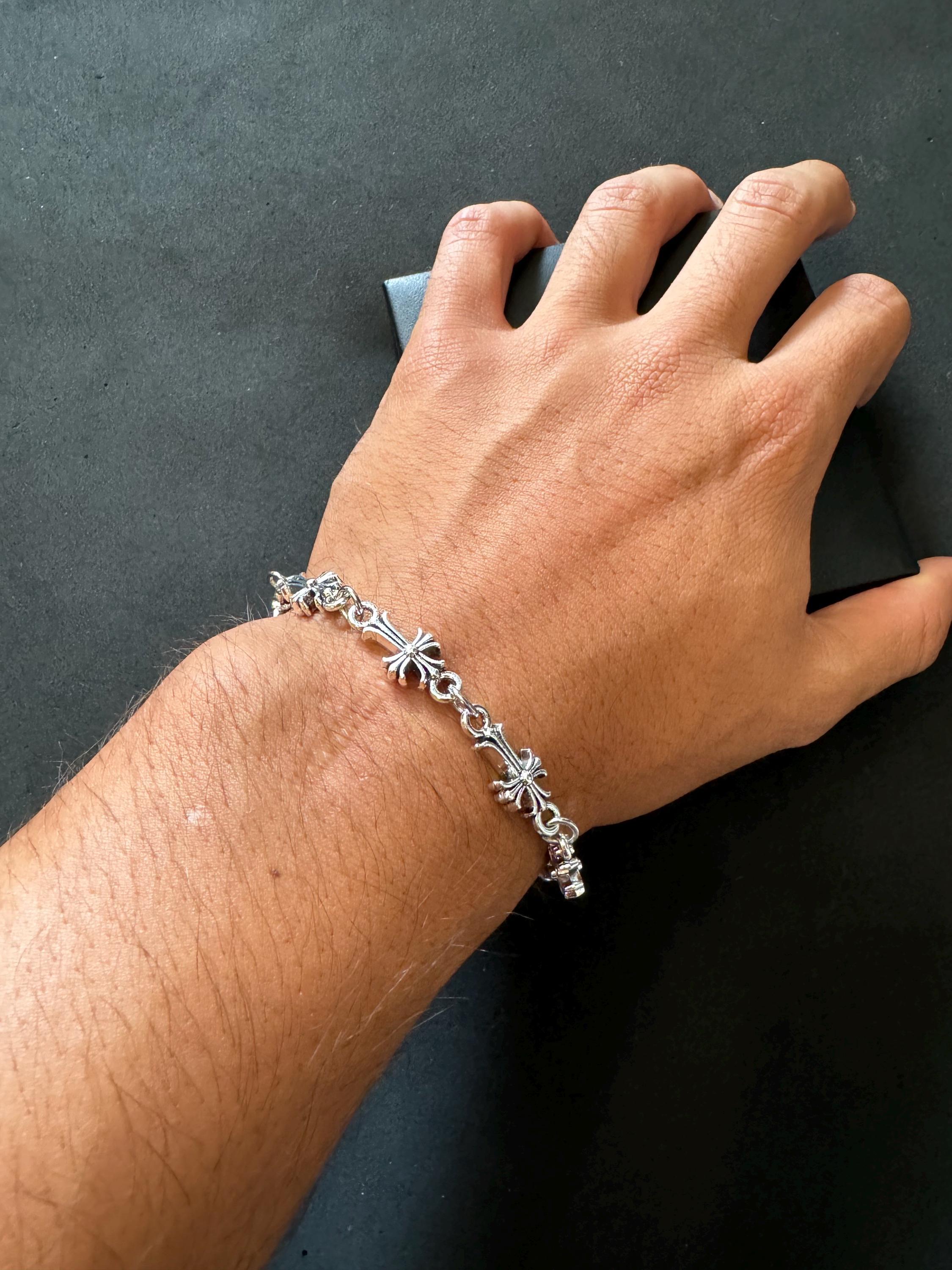 Ch gothic style chrome silver y2k punk bracelet grunge cross b8