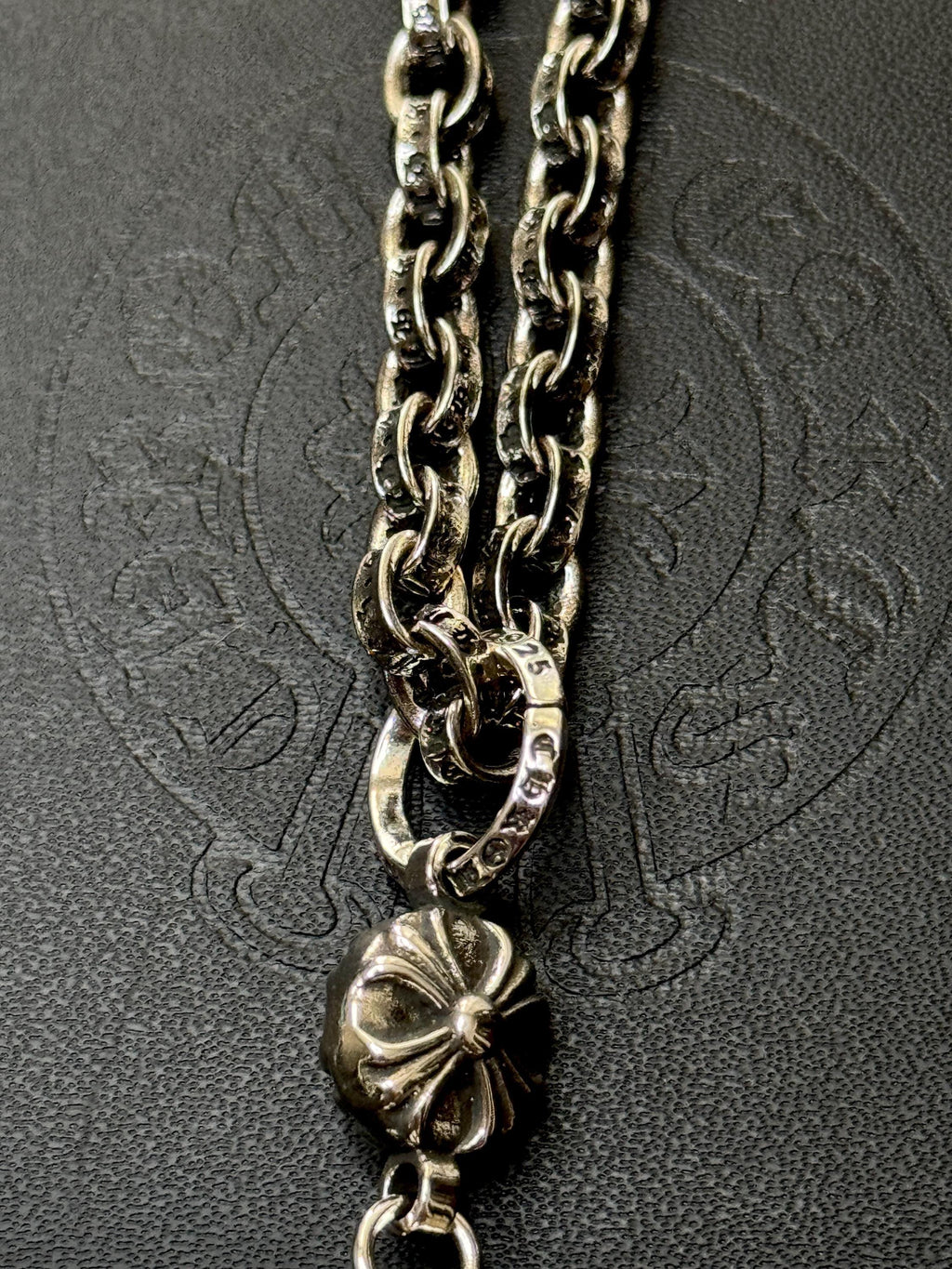 Ch gothic style y2k cross pendant engraved necklace chrome .925 silver chain pendant 24in for men and women unisex a25