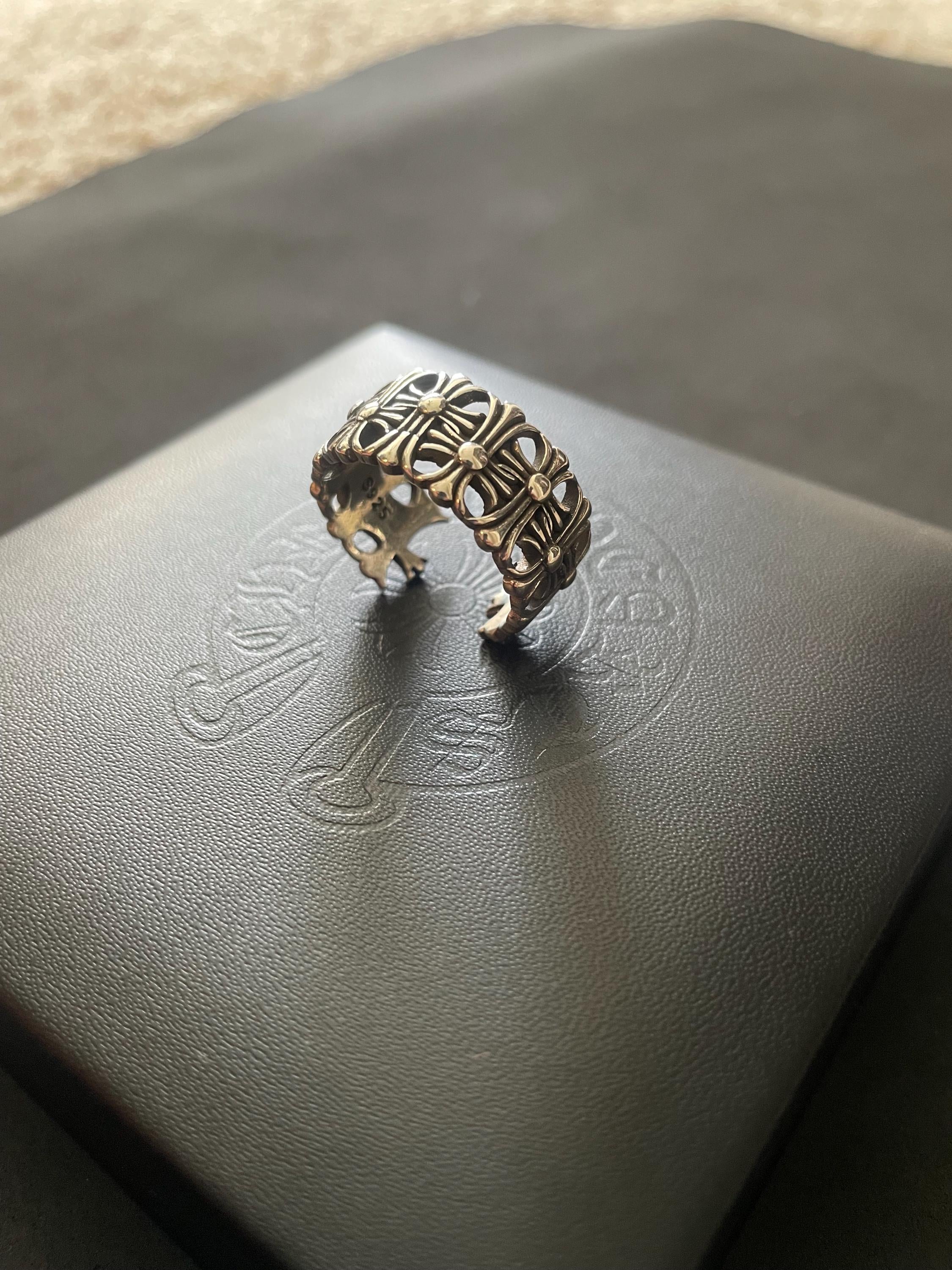 Ch gothic cross style ring y2k chrome silver punk crow croix flower charm chrome grunge adjustable size d1