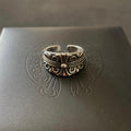 Ch gothic style ring y2k chrome silver punk crow croix flower charm chrome grunge adjustable size d3