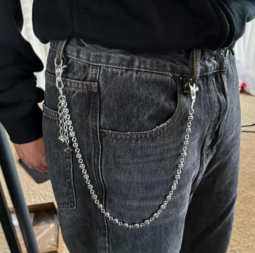 Ch style y2k pants dice wallet chain keychain biker motorcycle bag/purse clip chrome silver minimalist unisex for men and women c3