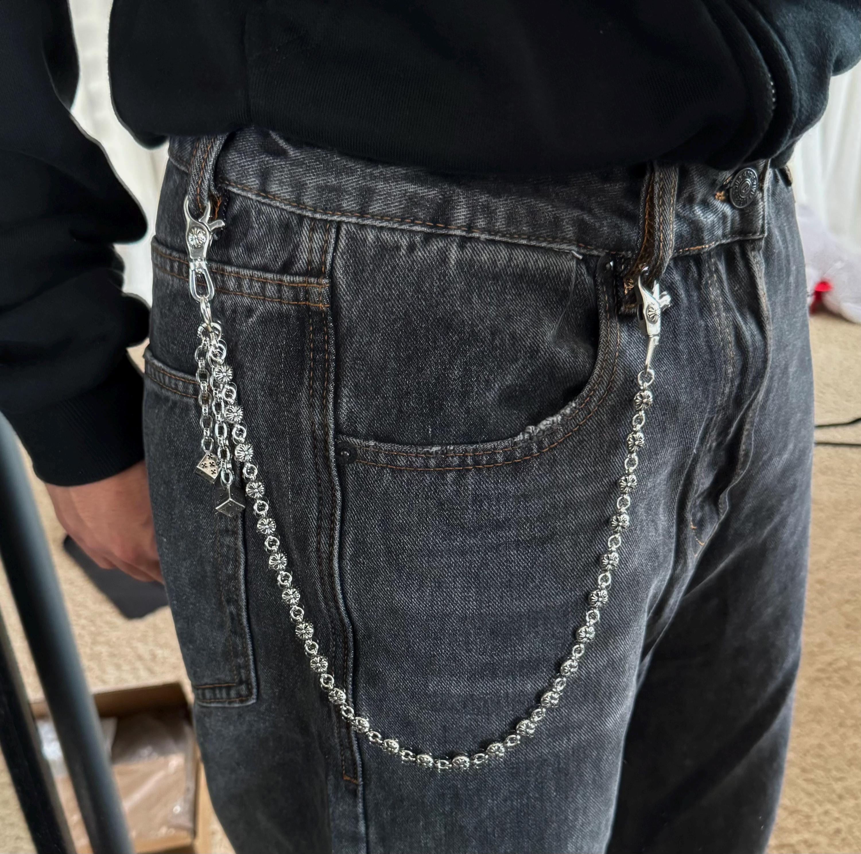 Ch style y2k pants dice wallet chain keychain biker motorcycle bag/purse clip chrome silver minimalist unisex for men and women c3