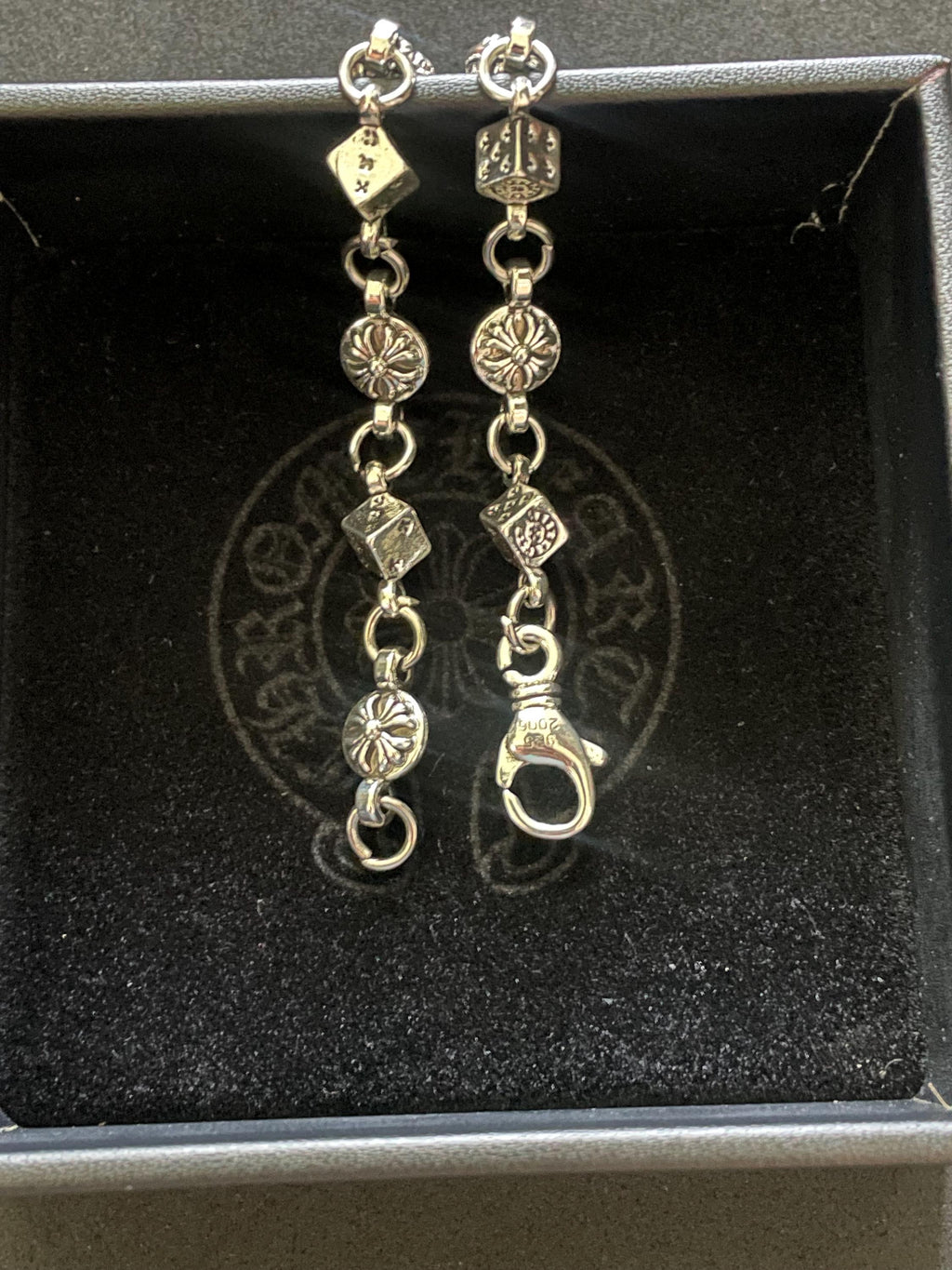 Ch gothic style y2k chrome silver punk dice chrome bracelet grunge b3