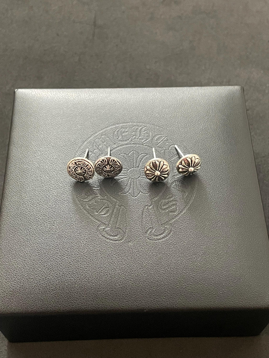 Ch gothic style stud earrings y2k chrome silver punk crow croix flower charm chrome grunge f1