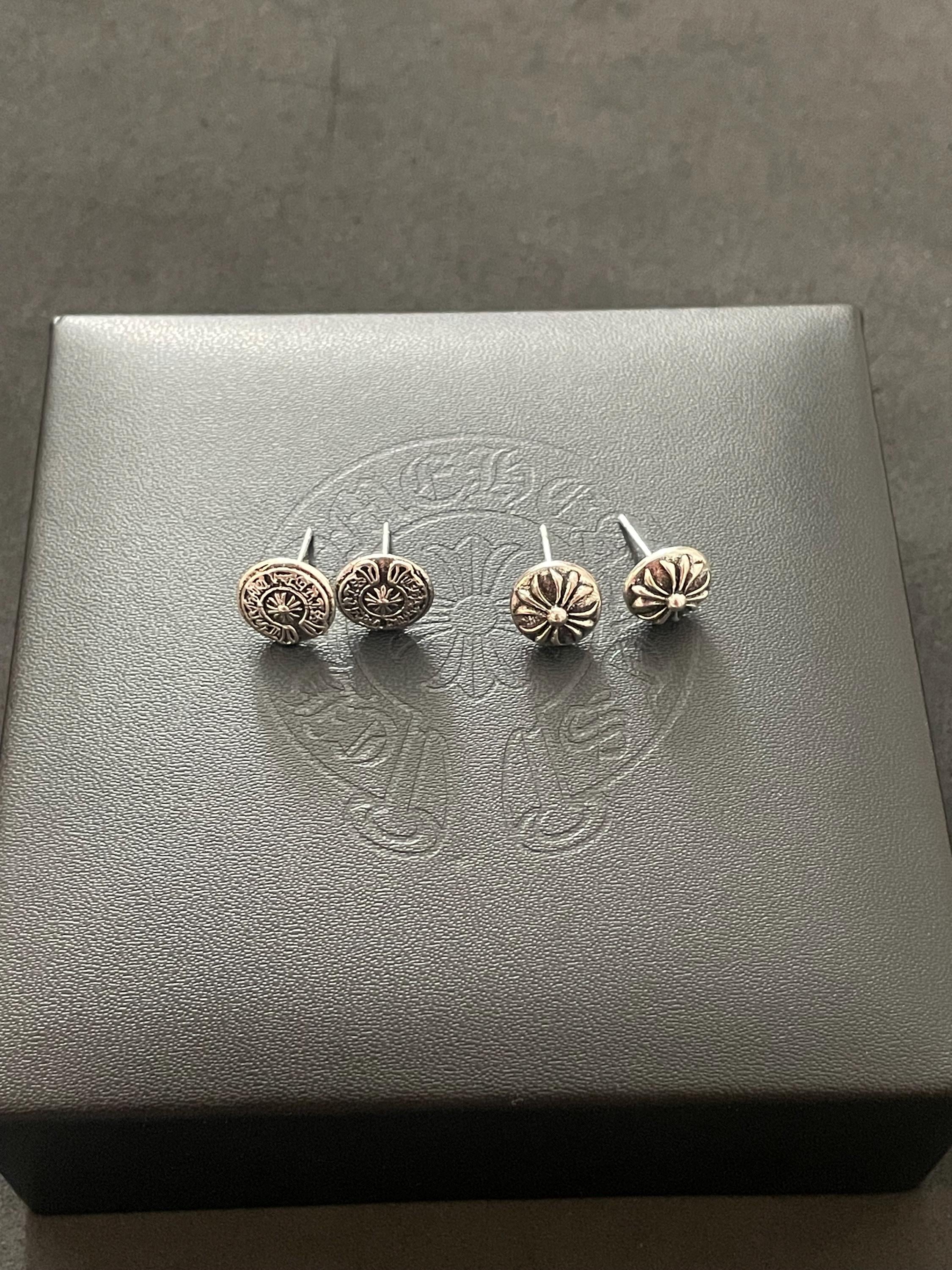 Ch gothic style stud earrings y2k chrome silver punk crow croix flower charm chrome grunge f1