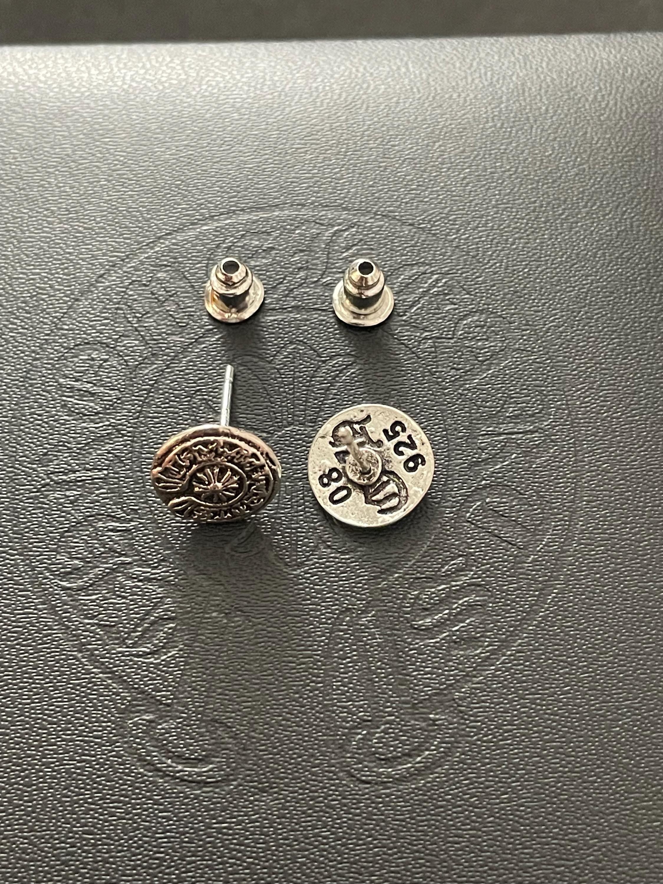 Ch gothic style stud earrings y2k chrome silver punk crow croix flower charm chrome grunge f1