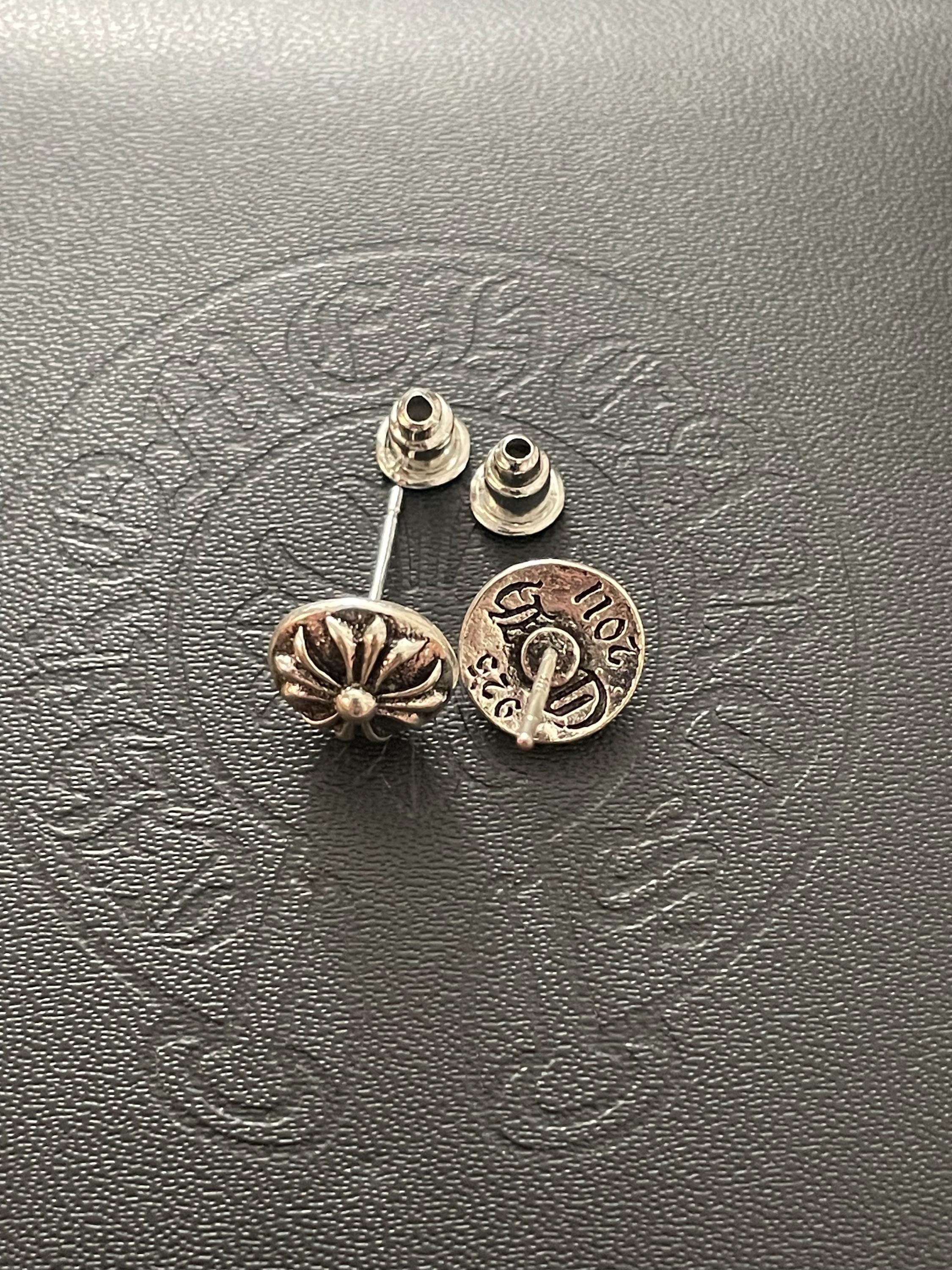 Ch gothic style stud earrings y2k chrome silver punk crow croix flower charm chrome grunge f1