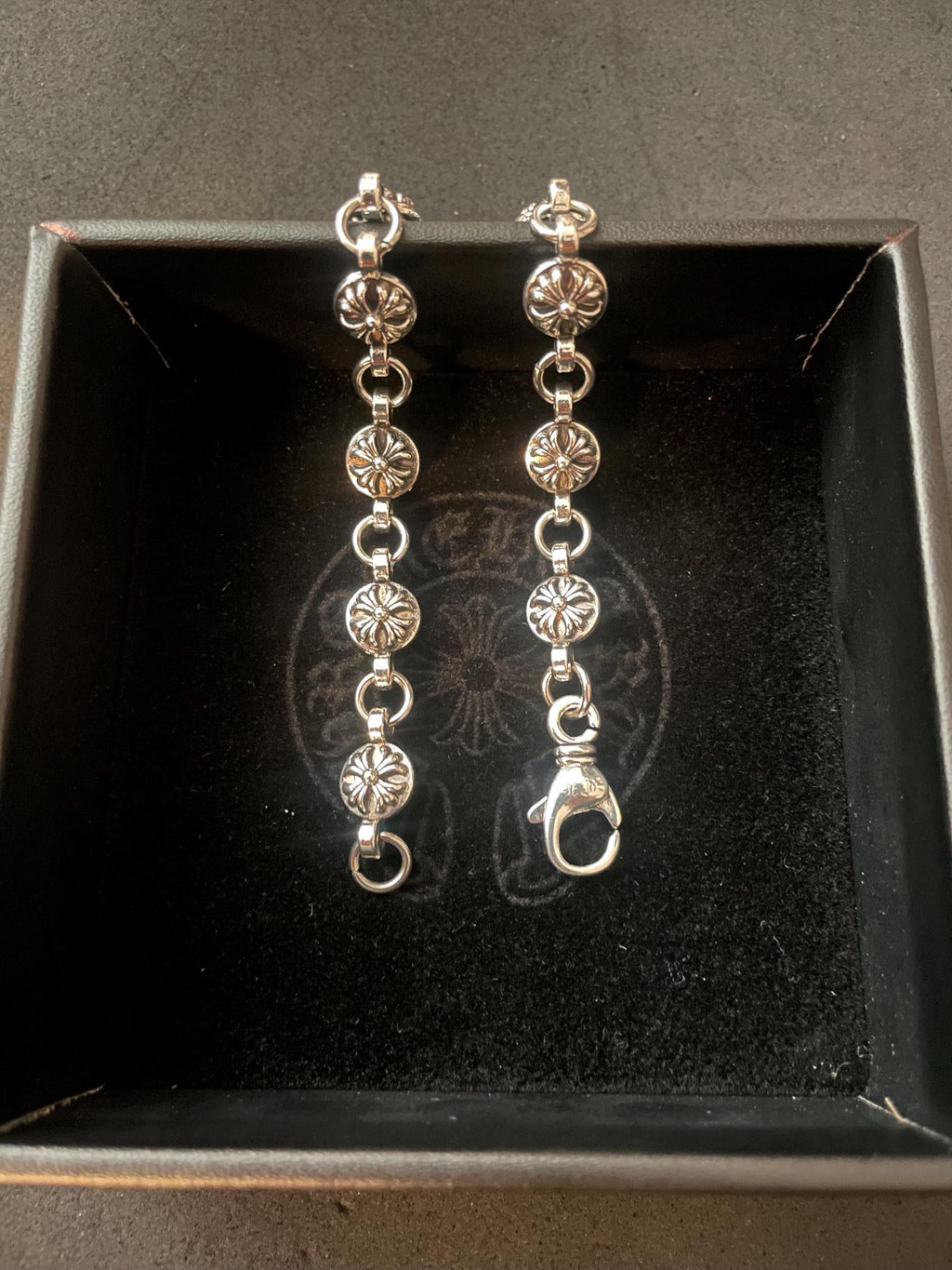 Ch gothic style y2k chrome silver punk crossball stud chrome bracelet grunge b4