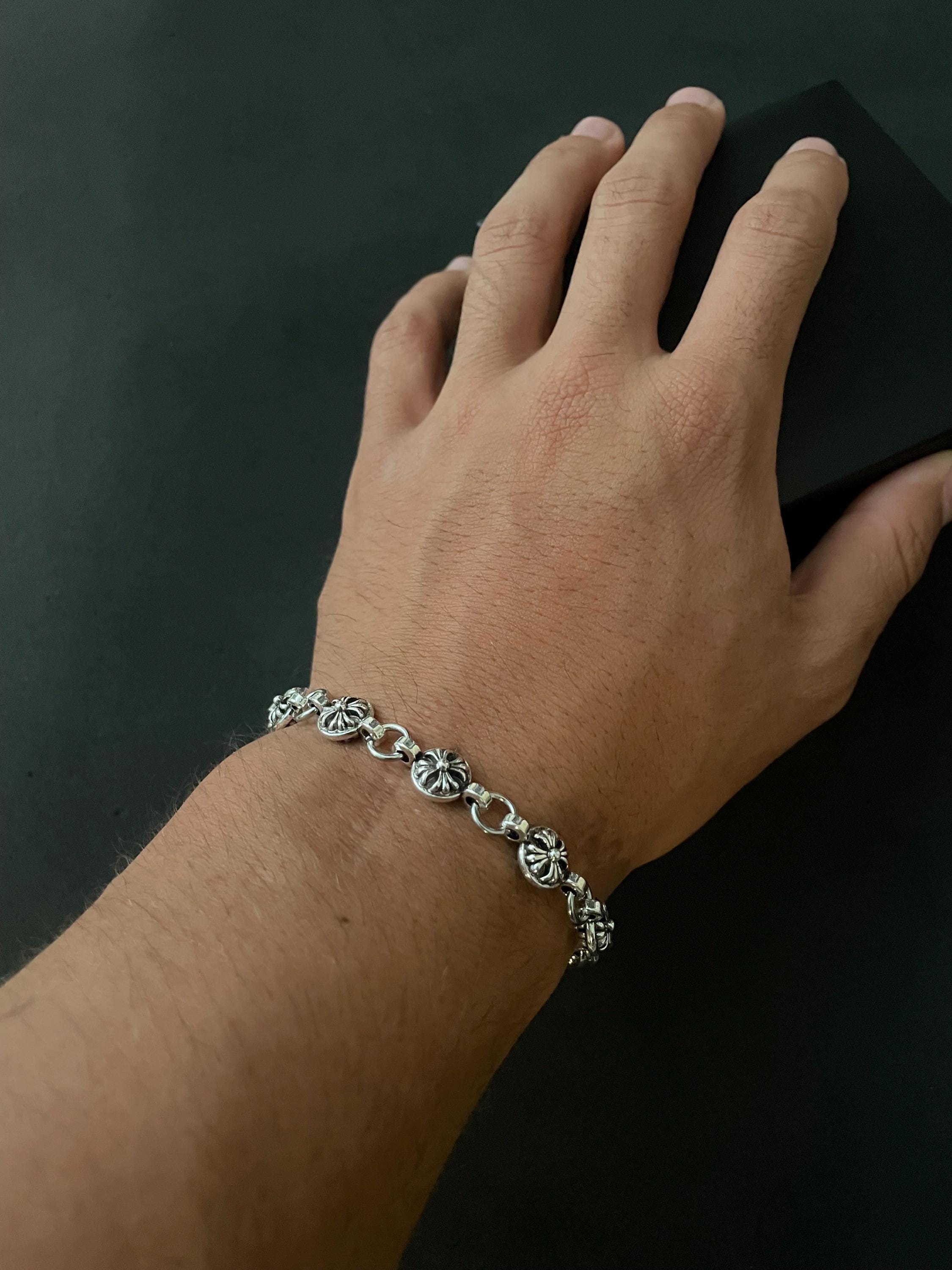 Ch gothic style y2k chrome silver punk crossball stud chrome bracelet grunge b4