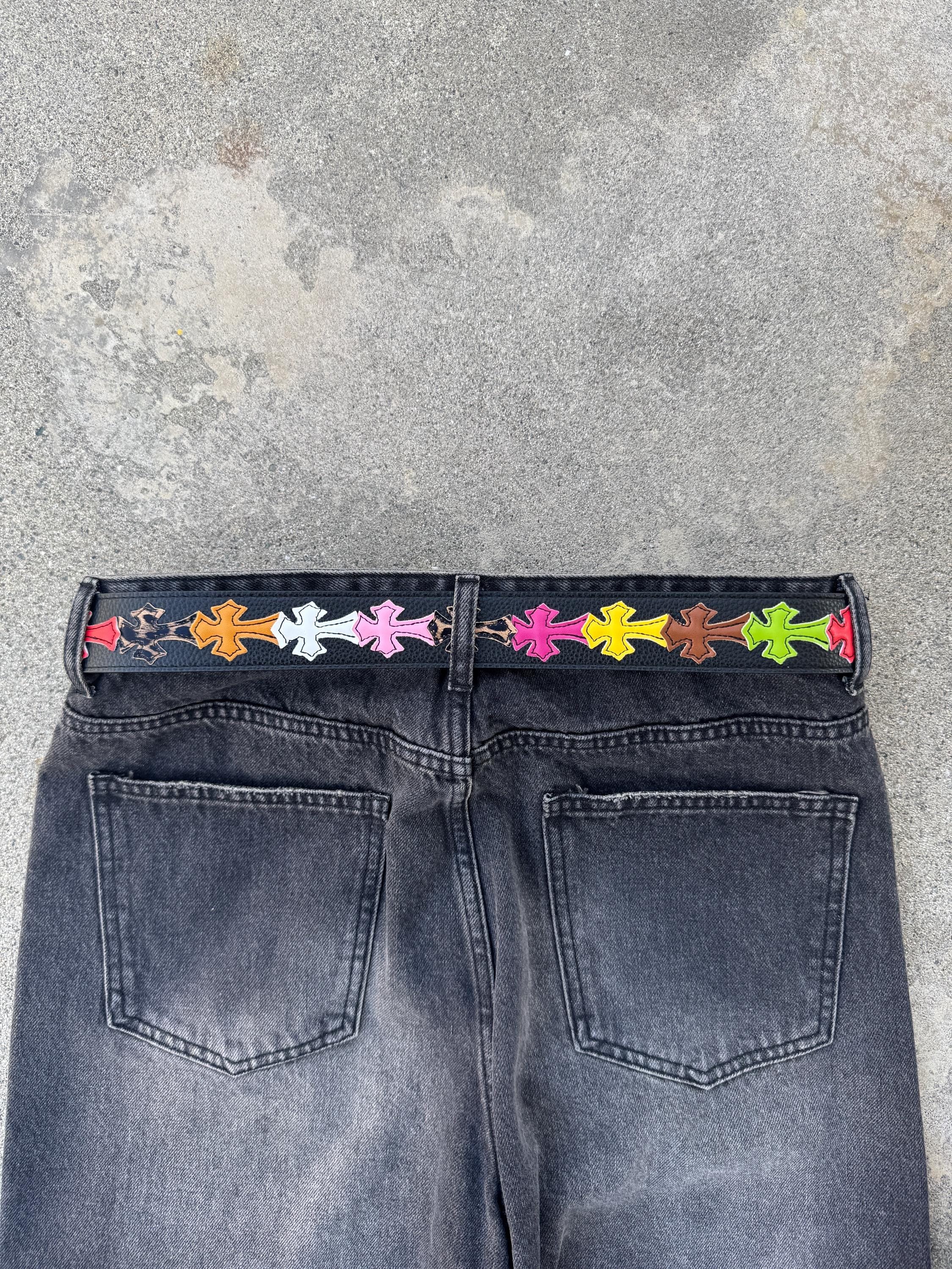 Ch gothic style belt y2k cemetery leather crosses grunge emo goth style steel chrome e1