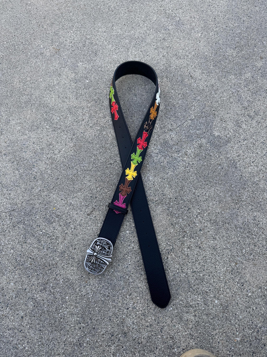 Ch gothic style belt y2k cemetery leather crosses grunge emo goth style steel chrome e1