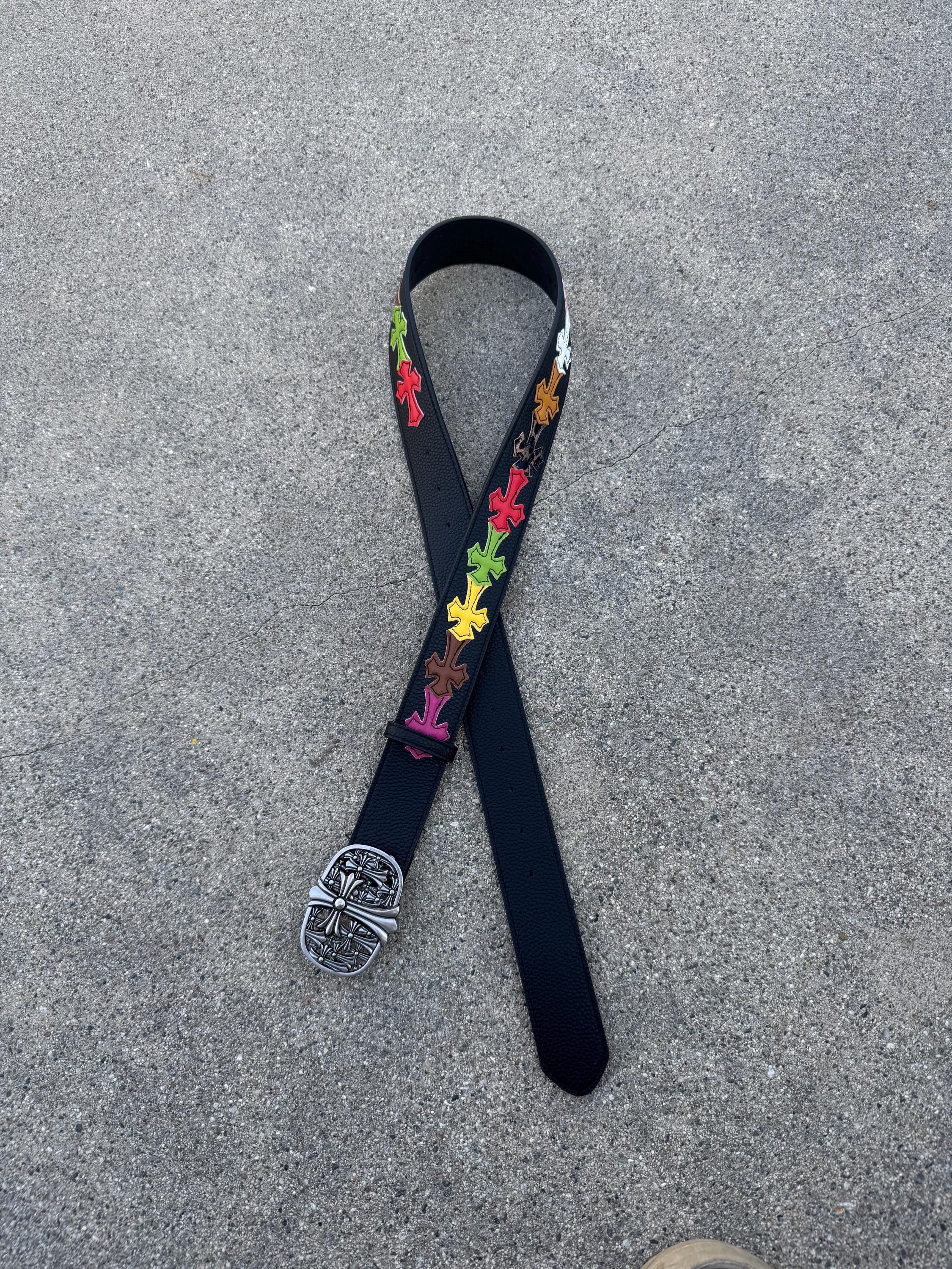 Ch gothic style belt y2k cemetery leather crosses grunge emo goth style steel chrome e1