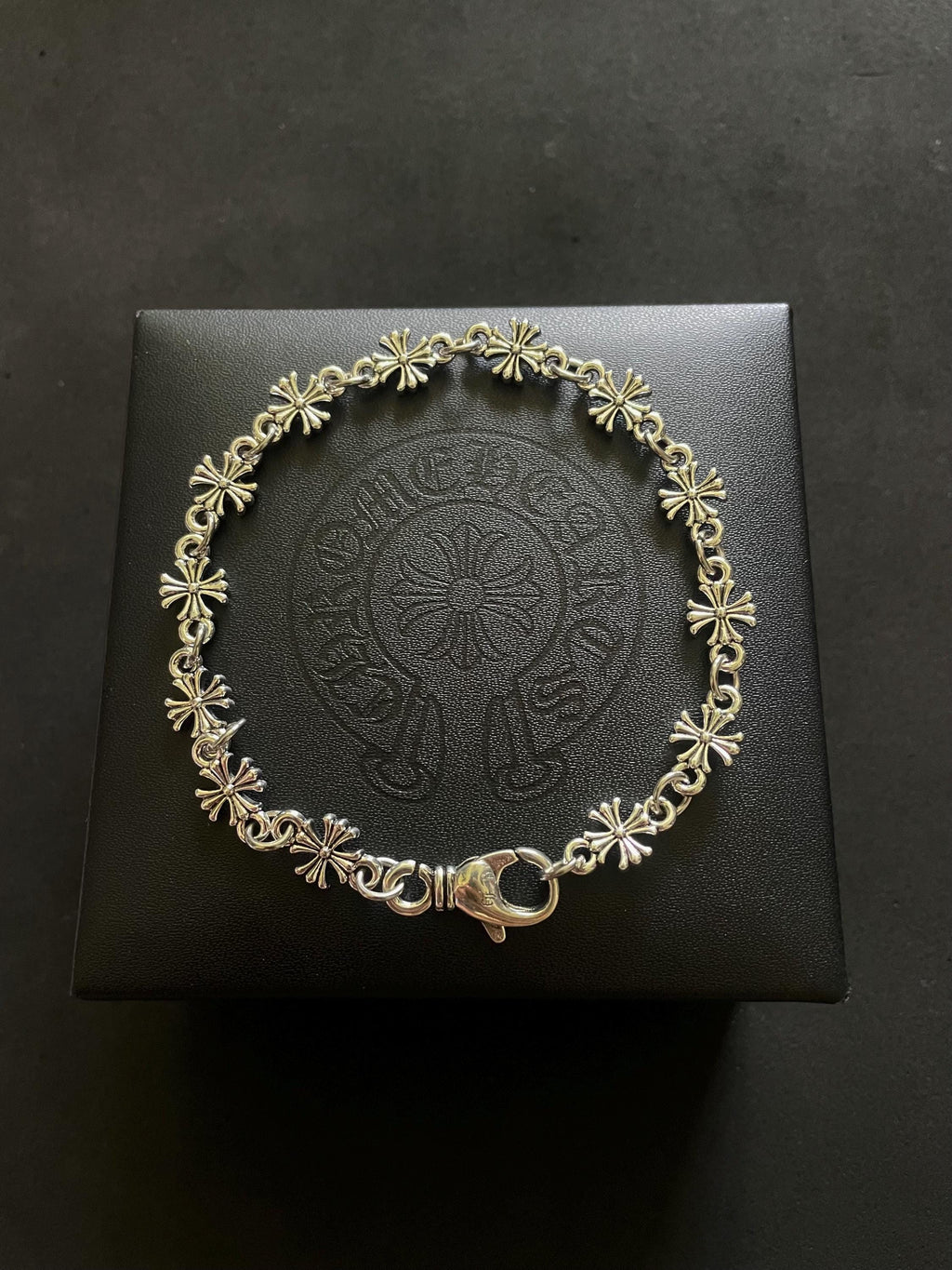 Ch gothic style y2k chrome silver punk cross charm chrome bracelet grunge b2