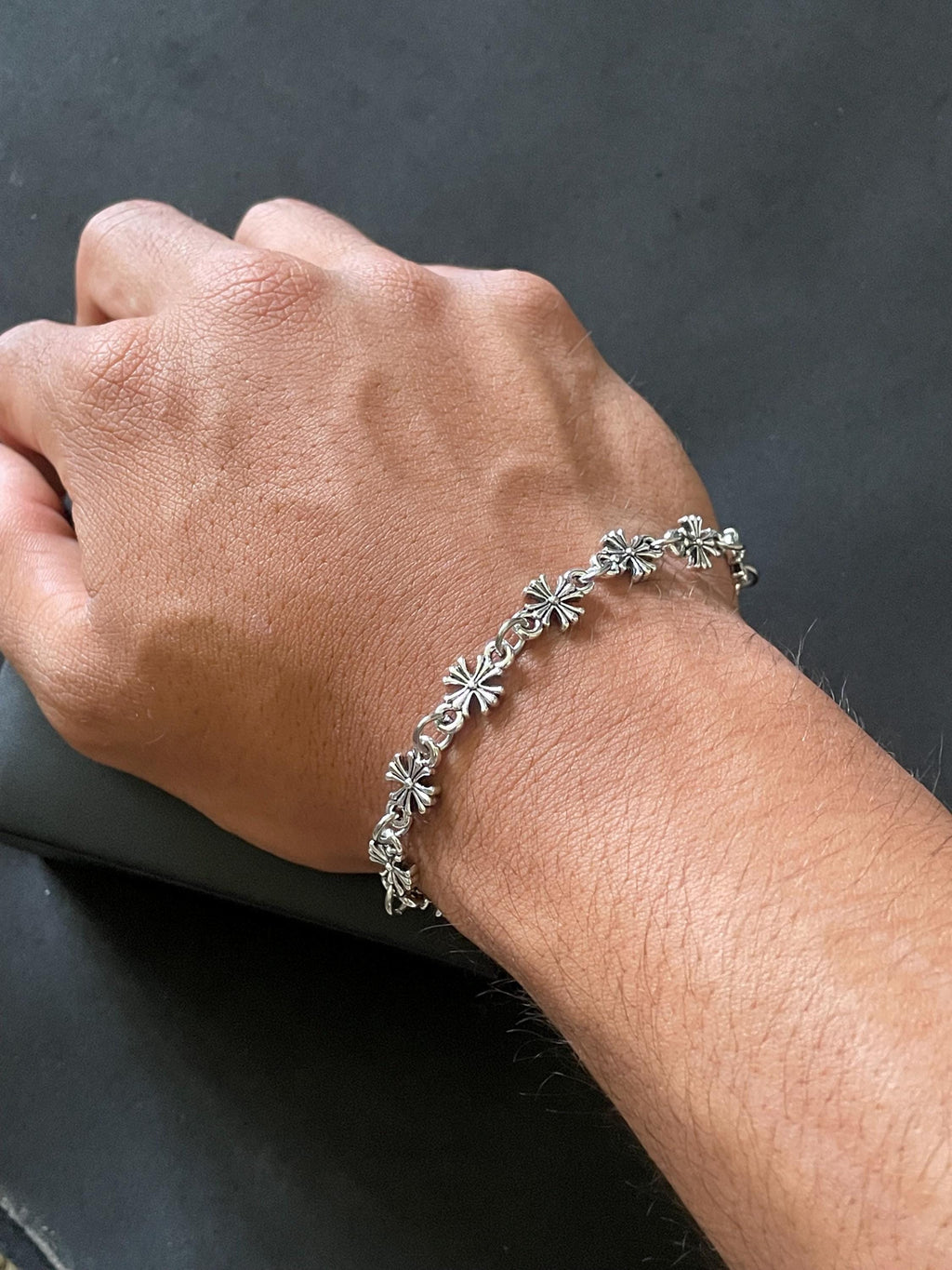 Ch gothic style y2k chrome silver punk cross charm chrome bracelet grunge b2