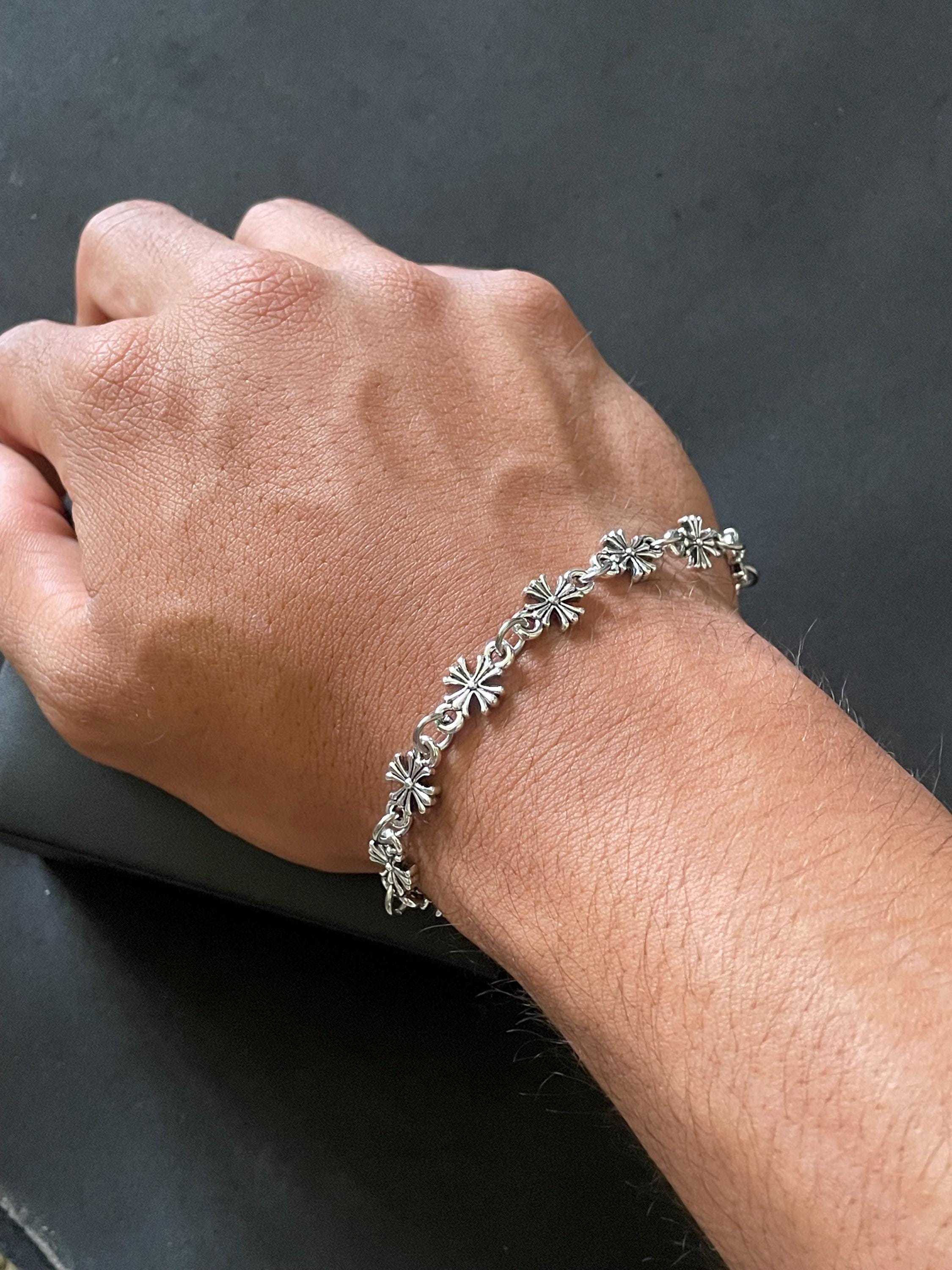 Ch gothic style y2k chrome silver punk cross charm chrome bracelet grunge b2