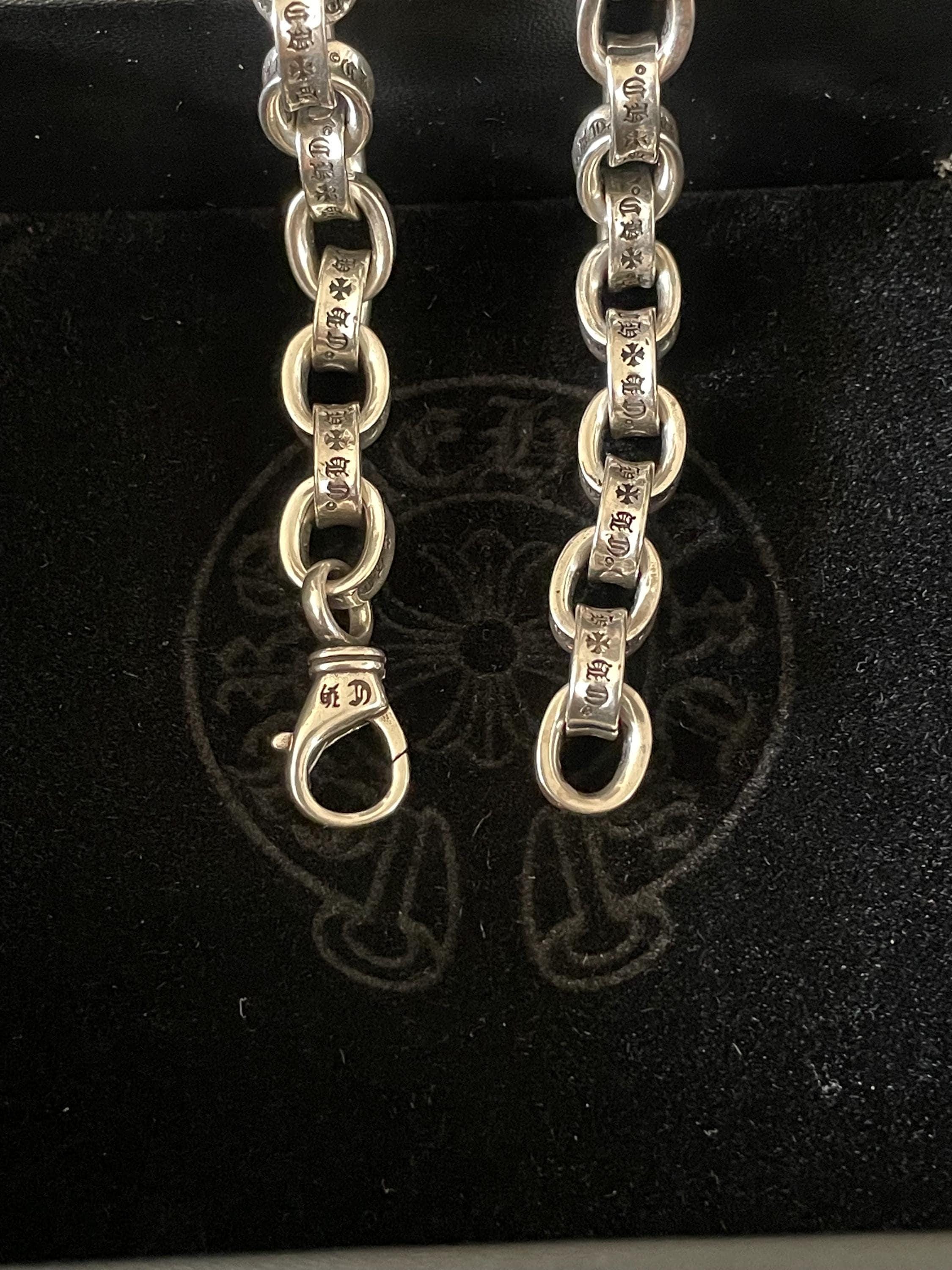 Ch style y2k punk chrome silver bracelet engraved gothic b7