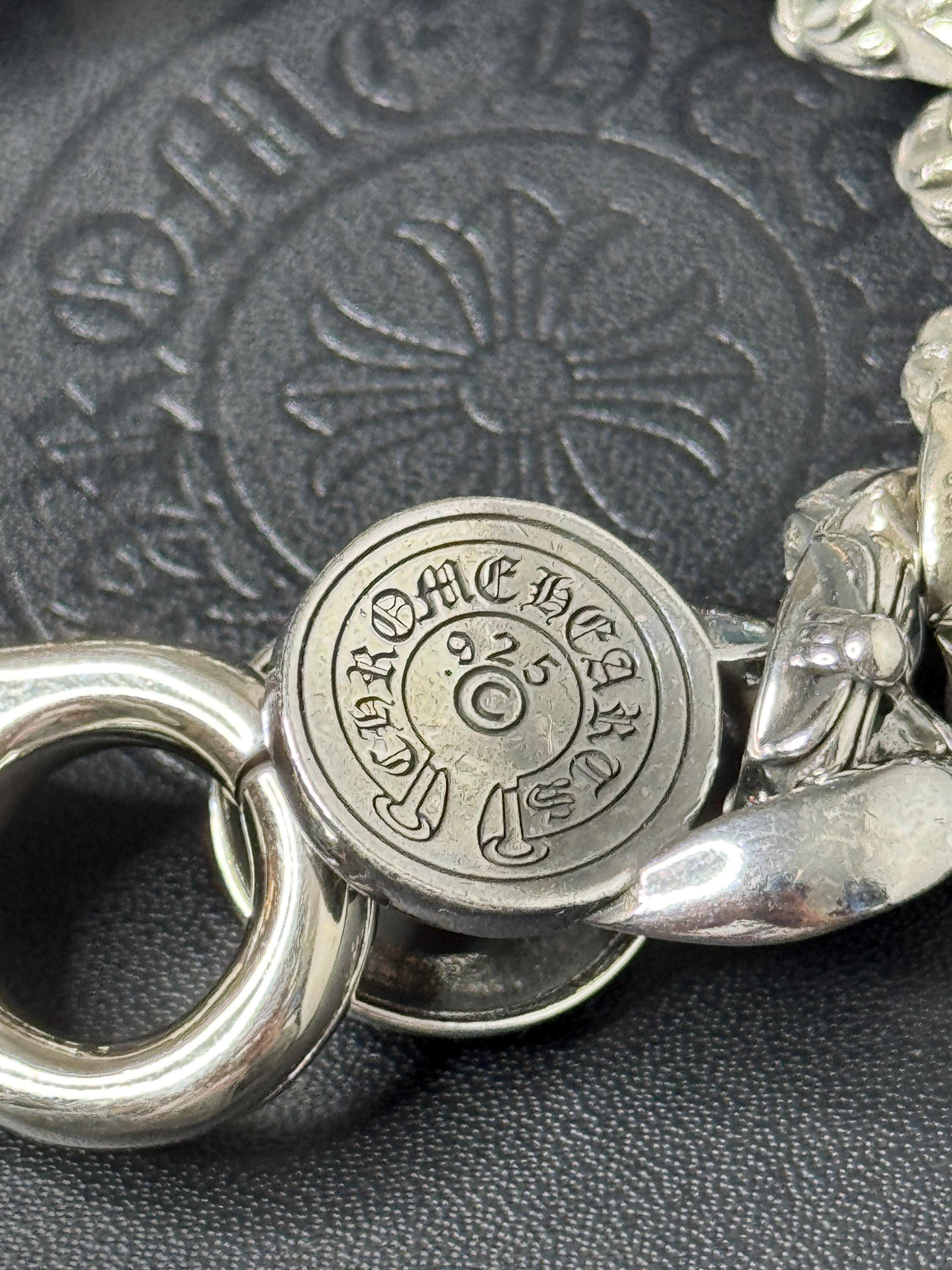 Ch gothic style y2k chrome silver punk engraved thick chrome bracelet grunge b9