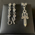 Ch gothic style sword y2k punk chrome silver necklace choke chain pendant heavy 20in a5