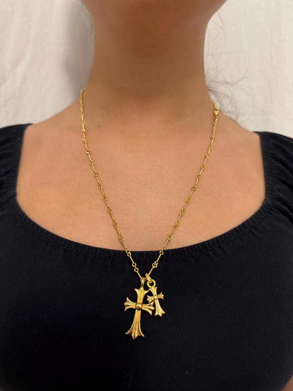 Ch diamond gothic style double cross y2k punk chrome silver gold necklace choke chain pendant 23.5in for men and women a13