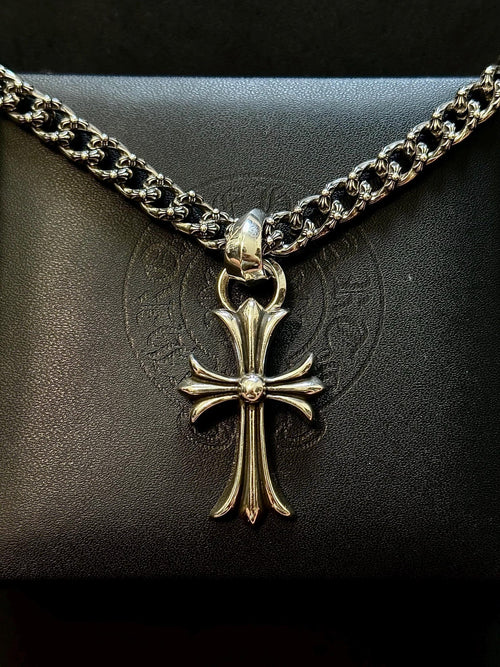 Ch gothic style y2k cuban link cross necklace chrome .925 silver chain pendant 20in for men and women unisex a7