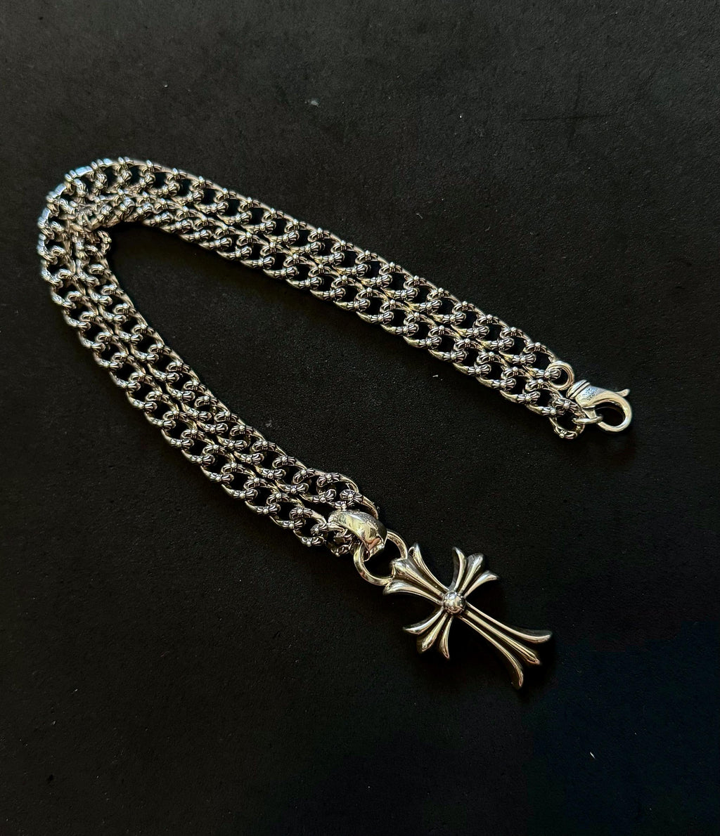 Ch gothic style y2k cuban link cross necklace chrome .925 silver chain pendant 20in for men and women unisex a7