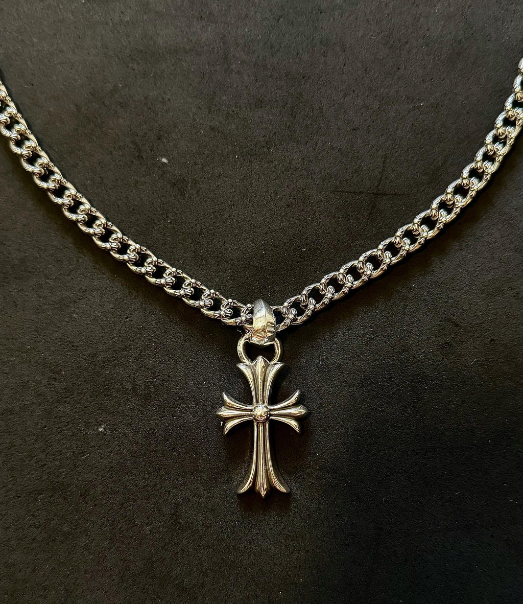 Ch gothic style y2k cuban link cross necklace chrome .925 silver chain pendant 20in for men and women unisex a7