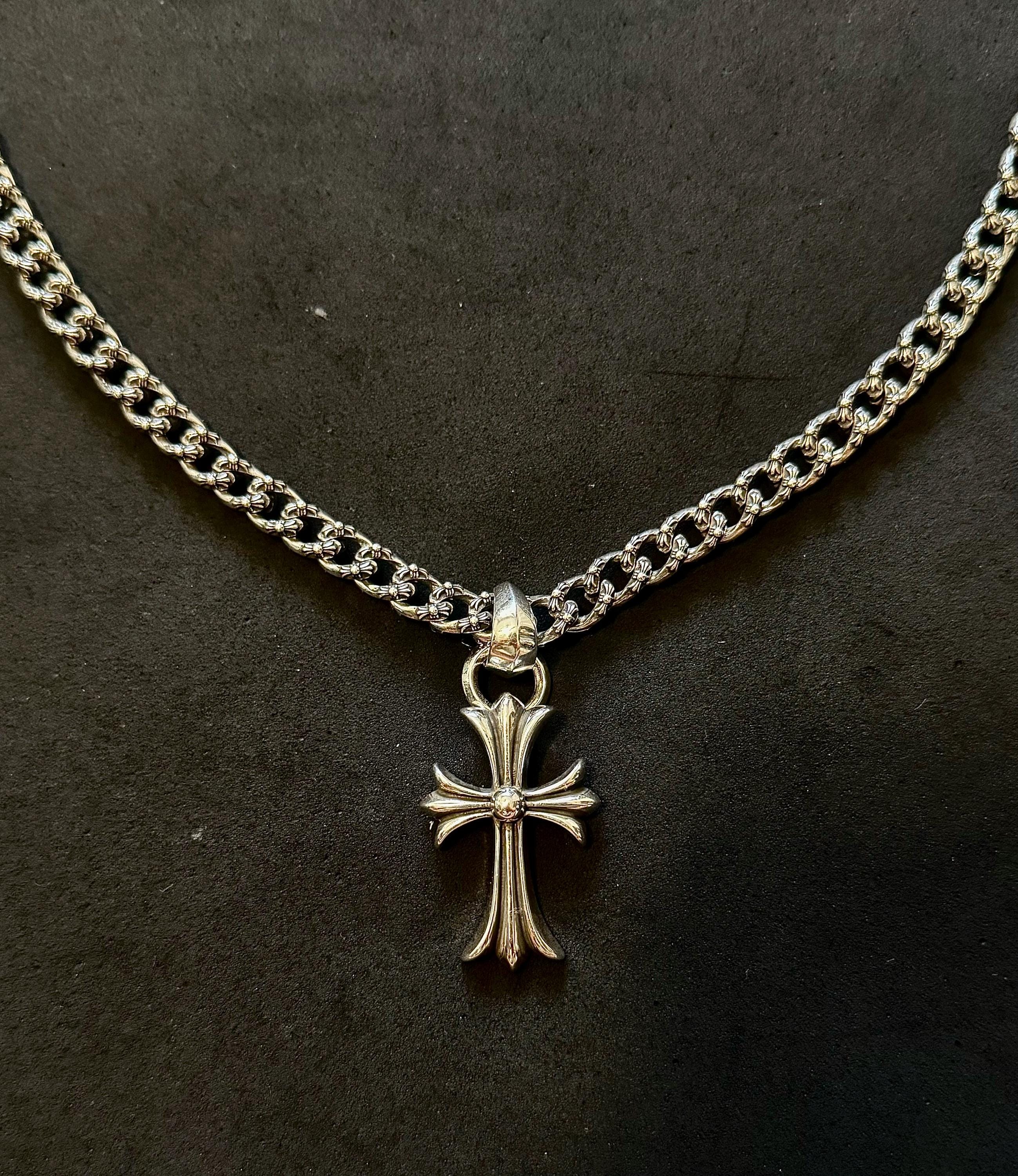 Ch gothic style y2k cuban link cross necklace chrome .925 silver chain pendant 20in for men and women unisex a7