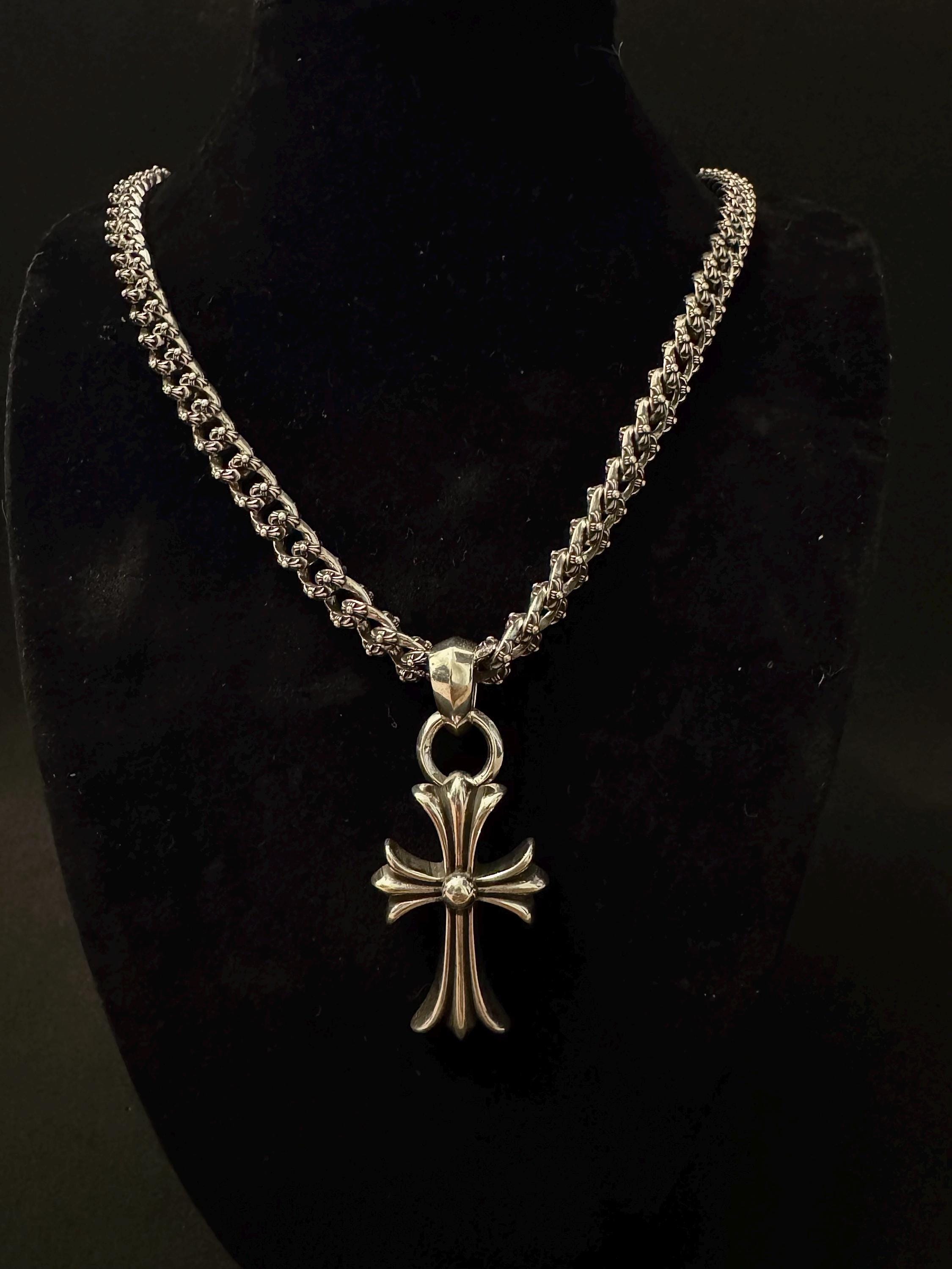 Ch gothic style y2k cuban link cross necklace chrome .925 silver chain pendant 20in for men and women unisex a7