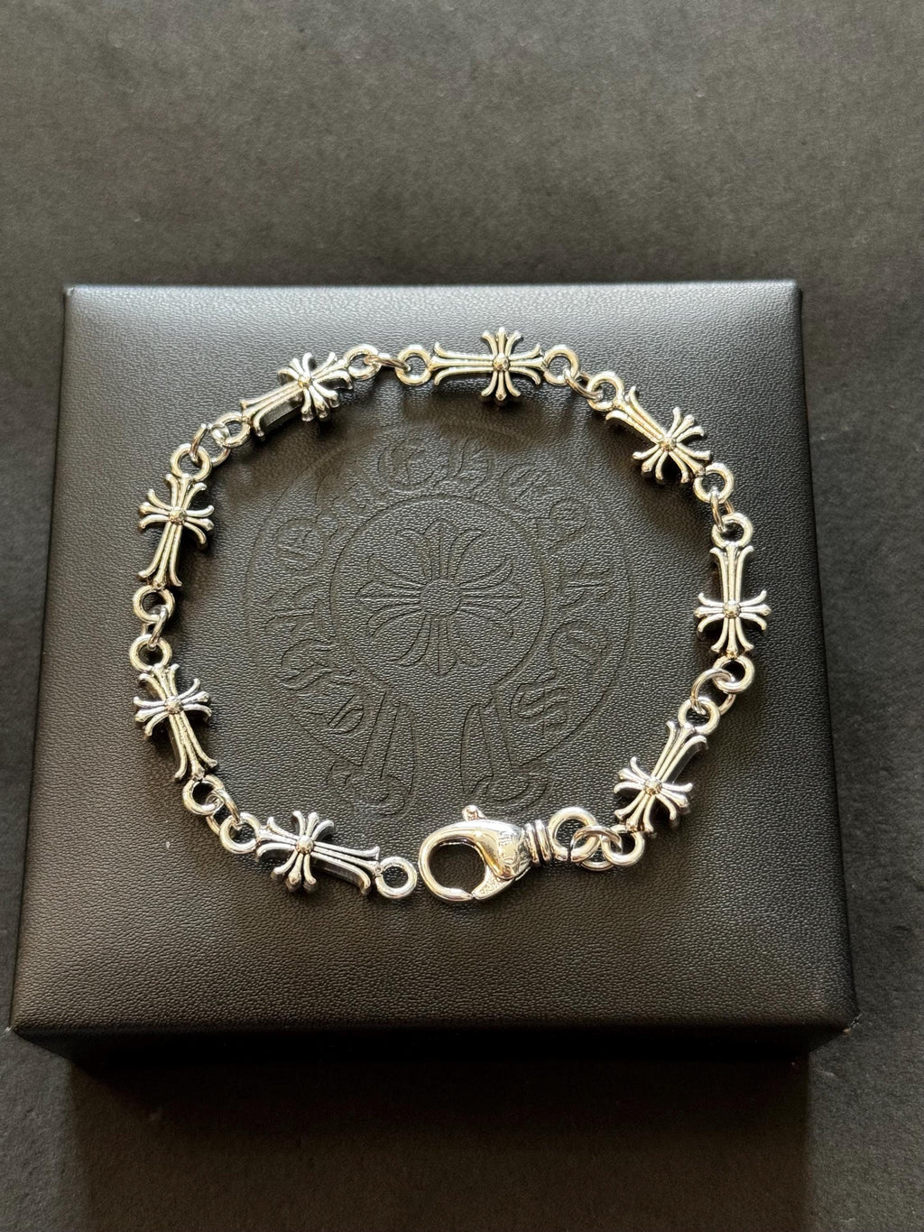 Ch gothic style chrome silver y2k punk bracelet grunge cross b8